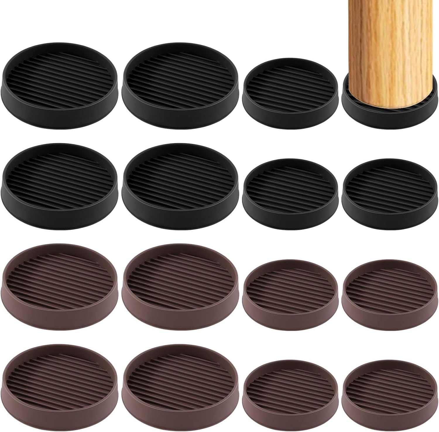 Swpeet 4Pcs 3" X 3" round Black Rubber anti Skid Caster Cups Non Slip Furniture Pads Kit, Anti-Slip Gripper, anti Skid Furniture Feet anti Slide Floor Stoppers for Bed Couch Table Chair Stoppers image number 4