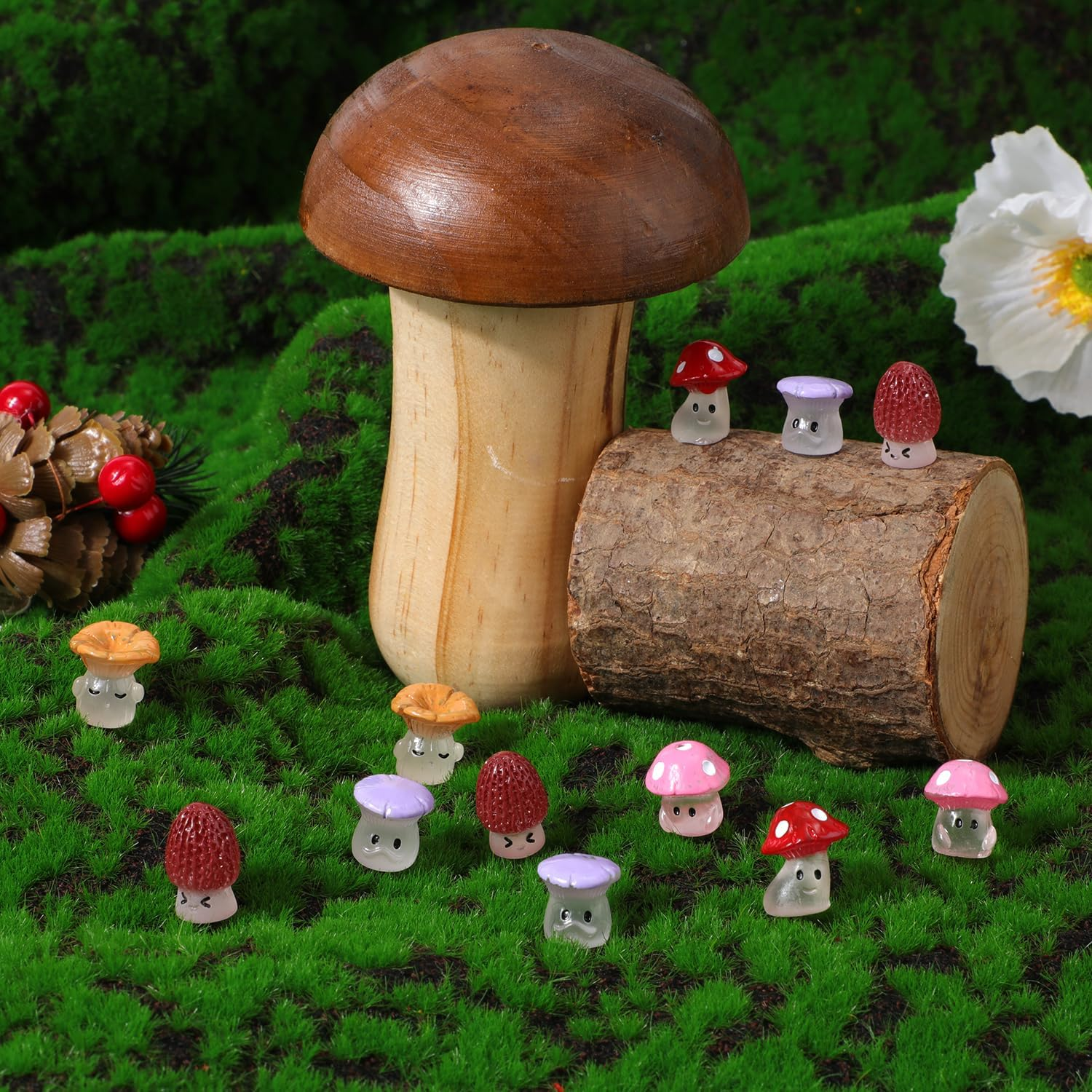 30Pcs Luminous Mini Mushrooms, Cute Tiny Resin Mushrooms Figurines Miniature Mushroom Statue Decor Small Glow Mushroom Decorations for Micro Landscape Patio Garden Craft Home Decoration image number 2
