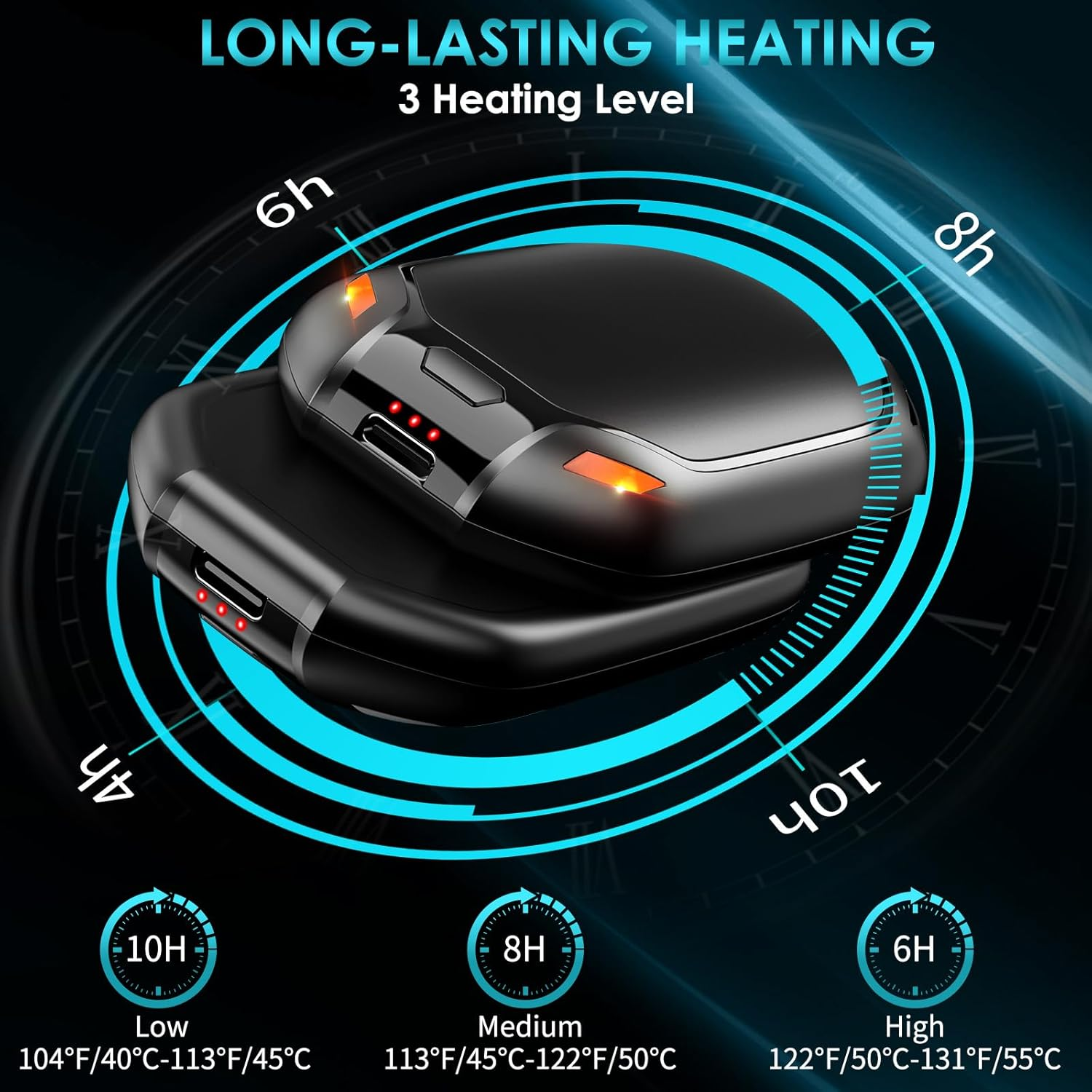 Hand Warmers Rechargeable, 2 Pack Reusable Handwarmers 6000Mah Hot Hands 10Hrs Long Lasting, 3 Heat Levels Electric Hand Warmer, Portable Pocket Heater Outdoor Activities, Winter Gift Women Men Kids image number 4