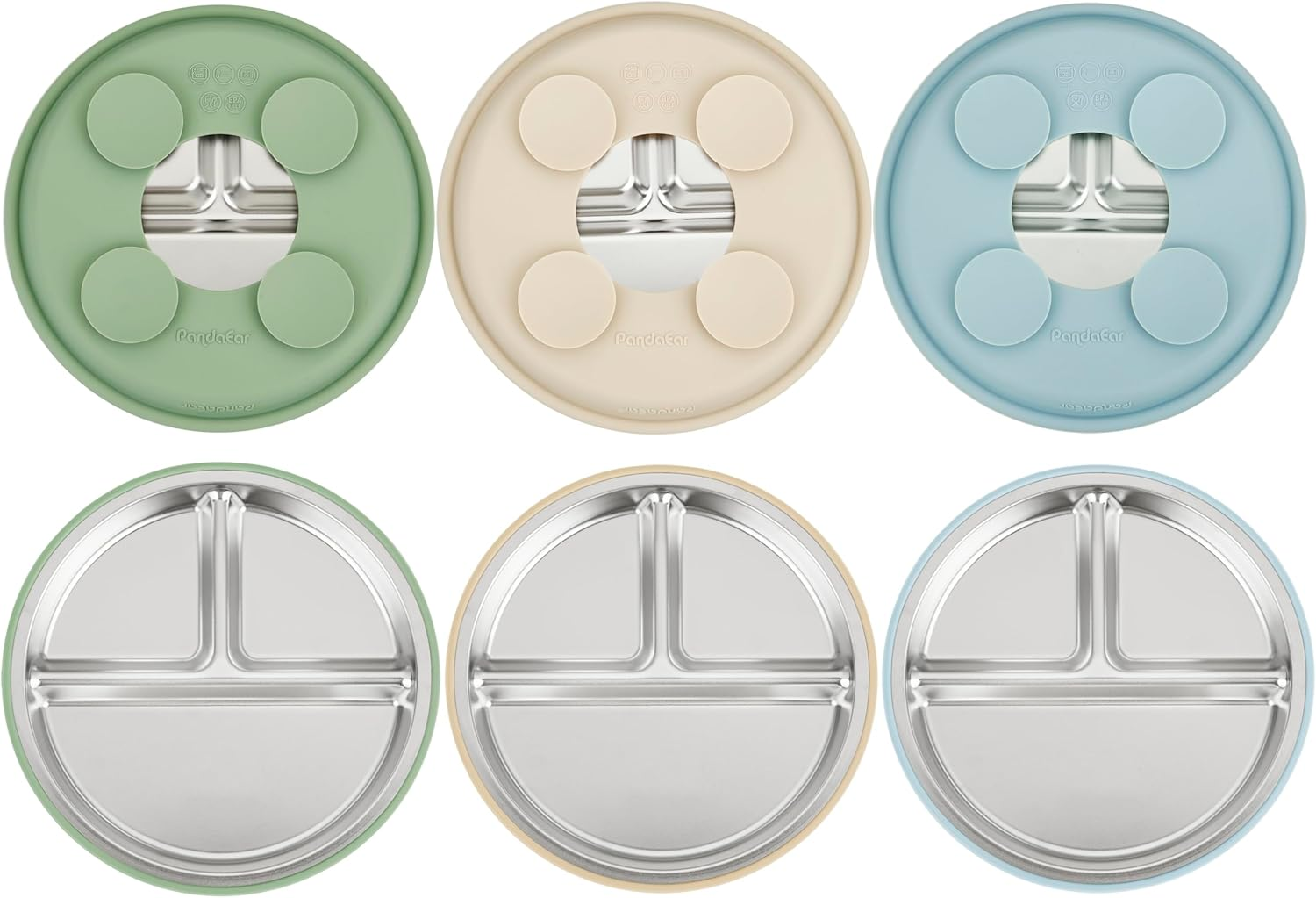 Pandaear 3 Pack Stainless Steel Baby Suction Plates, Divided Toddler Plate for Baby Led Weaning Supplies, Non-Slip Toddler Baby Feeding Set Dishwasher Safe image number 3