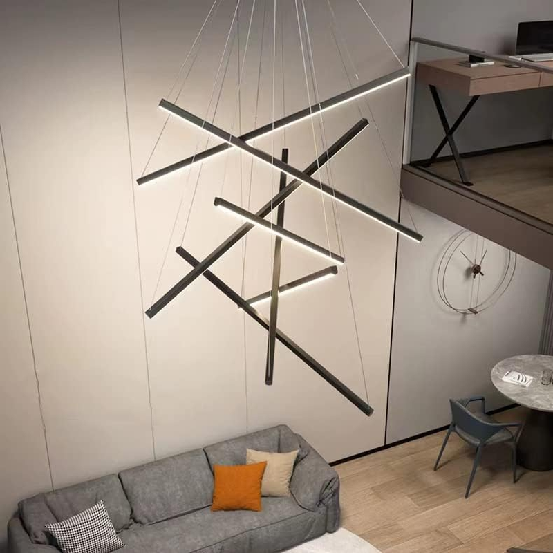 USOR LED 7 Bars Large Modern Chandelier Dimmable DIY Ceiling Light Fixture Duplex Building Adjustable Height Linear Pendant Light for Villa Hollow Modern Minimalist Staircase Lamp Restaurant 100Cm image number 4