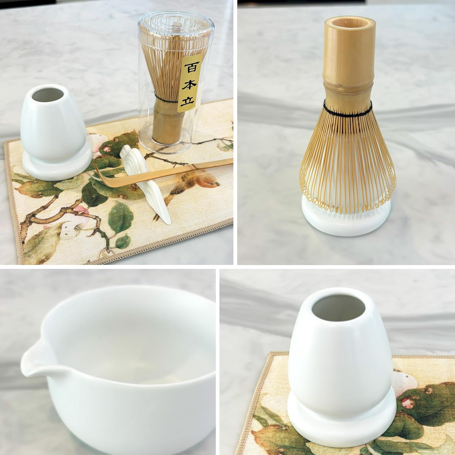 Matcha Whisk Set &ndash; 7-Piece Japanese Matcha Tea Set with Chasen, Matcha Bowl, Sifter, Tea Strainer, Whisk Holder & Kitchen Towel &ndash; Complete Matcha Kit by Giftora (White)