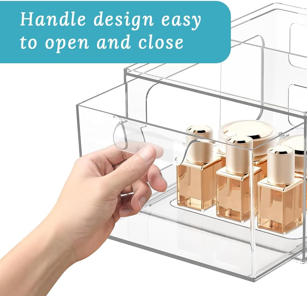 GUDAJIN 4-Pack Stackable Makeup Storage Drawers, Clear Acrylic Drawer Organizers Plastic for Makeup, Office Storage, Art Supplies, Jewelry, Stationery image number 4