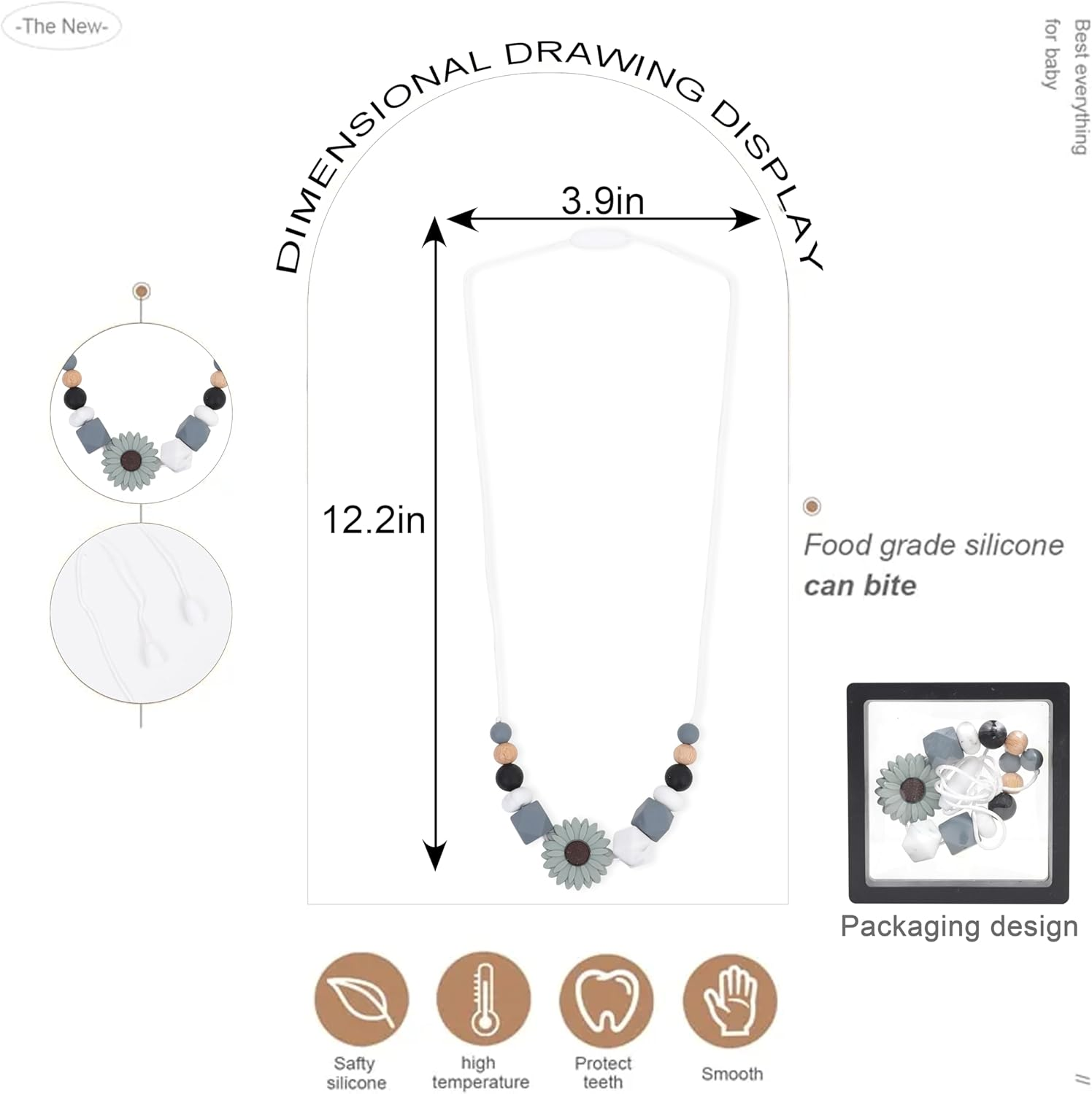 TERJIO Silicone Breastfeeding Necklace - Silicone Jewelry for New Mothers, Emotional Calming Nursing Newborn Sensory Fidget Necklace, Bohemian Daisy Decoration., 12.2In*3.9 In, Silicone, No Gemstone image number 1