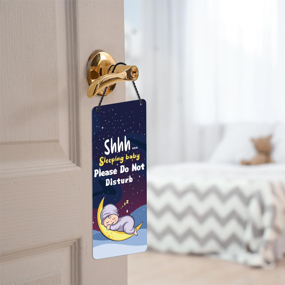 Baby Sleeping Sign for Front Door - 1 Pack Please Do Not Disturb Door Signs Do Not Knock or Ring Baby Sleeping Sign for New Born Gifts Home Nursery Baby Room 9&Prime;X4&Prime; image number 1