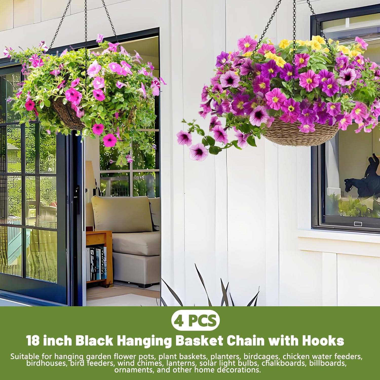 4 Pack 18Inch Hanging Basket Chain,Black Hanging Chain with Hooks Flower Pot Chain Replacement Plant Hangers for Bird Feeders,Planters Wind Chimes and Decorative image number 1
