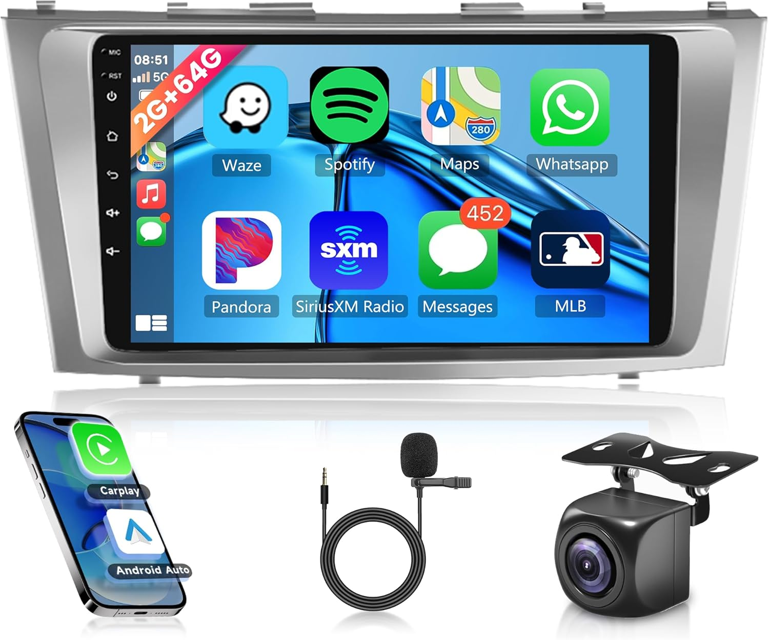 2G 64G Rimoody Car Radio for Toyota Camry 2006-2011, Android Car Stereo with Carplay Android Auto Mirror Link GPS Navigation Wifi 9 Inch Touchscreen Bluetooth FM/RDS Backup Camera image number 3