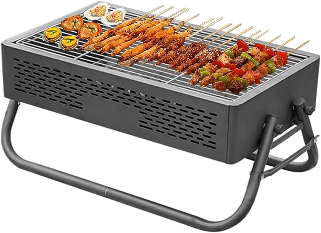 Rectangle Folding Barbecue Grill with Durable Material, Stainless Steel Charcoal Grill, Cooking Tea and BBQ Set, Portable BBQ Tool Kits, Suitable for Garden Picnic Outdoor Cooking (Black) image number 1