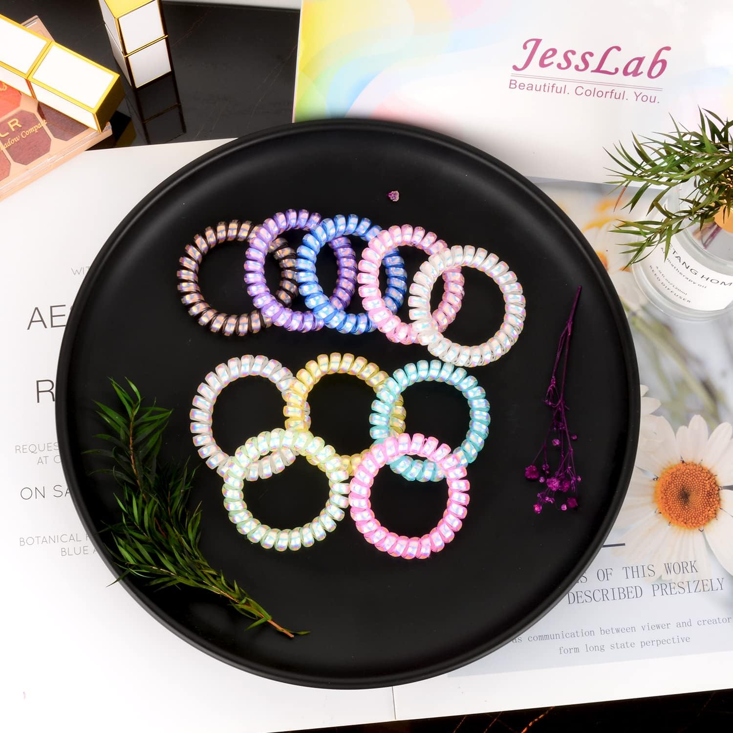 Jesslab Spiral Hair Ties, 10 Pcs Traceless Phone Cord Hair Ties Plastic Coil Hair Ties Ponytail Holders No-Damage Hair Accessory for Girls Women Ladies, Color Assorted, Set 13 image number 6