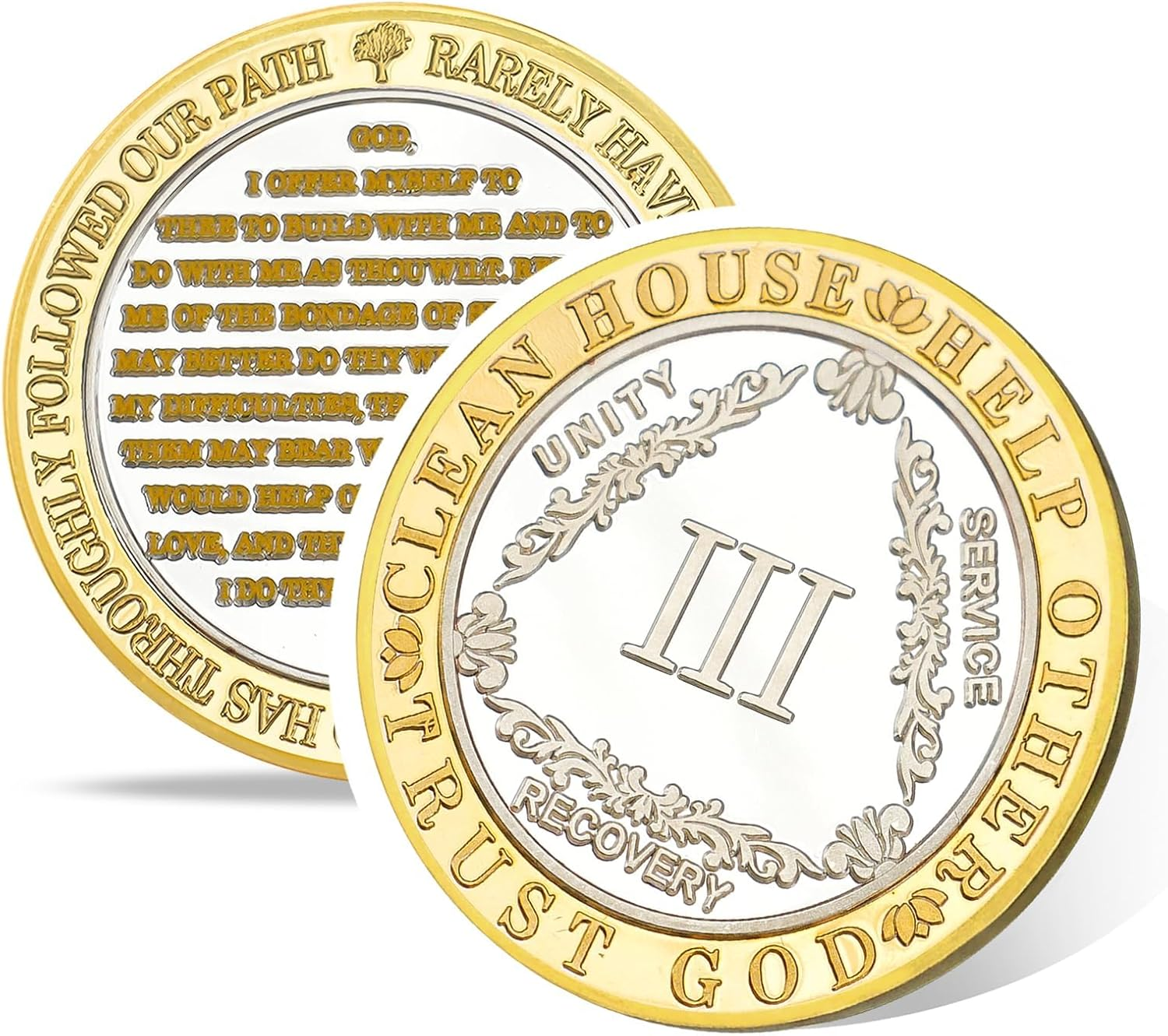 Silver Pattern Triangle 3 Year Sobriety Coin- Affirmation Sober Coin - AA Chips and Medallions &ndash; Addiction Recovery AA Coins &ndash; Narcotics Alcoholics Anonymous Sobriety Gifts for Women Men