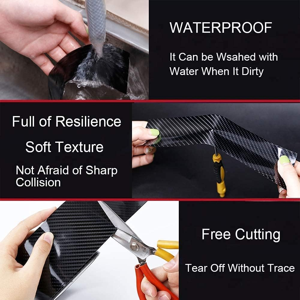 Car Door Sill Protector Bumper, Car Door Protector 3D Carbon Fiber Car Wrap Film Vinyl Automotive Wrap Film Car Door Sill Protection Car Door Edge Guards Strip Anti-Collision Fits (Black) - Black image number 4