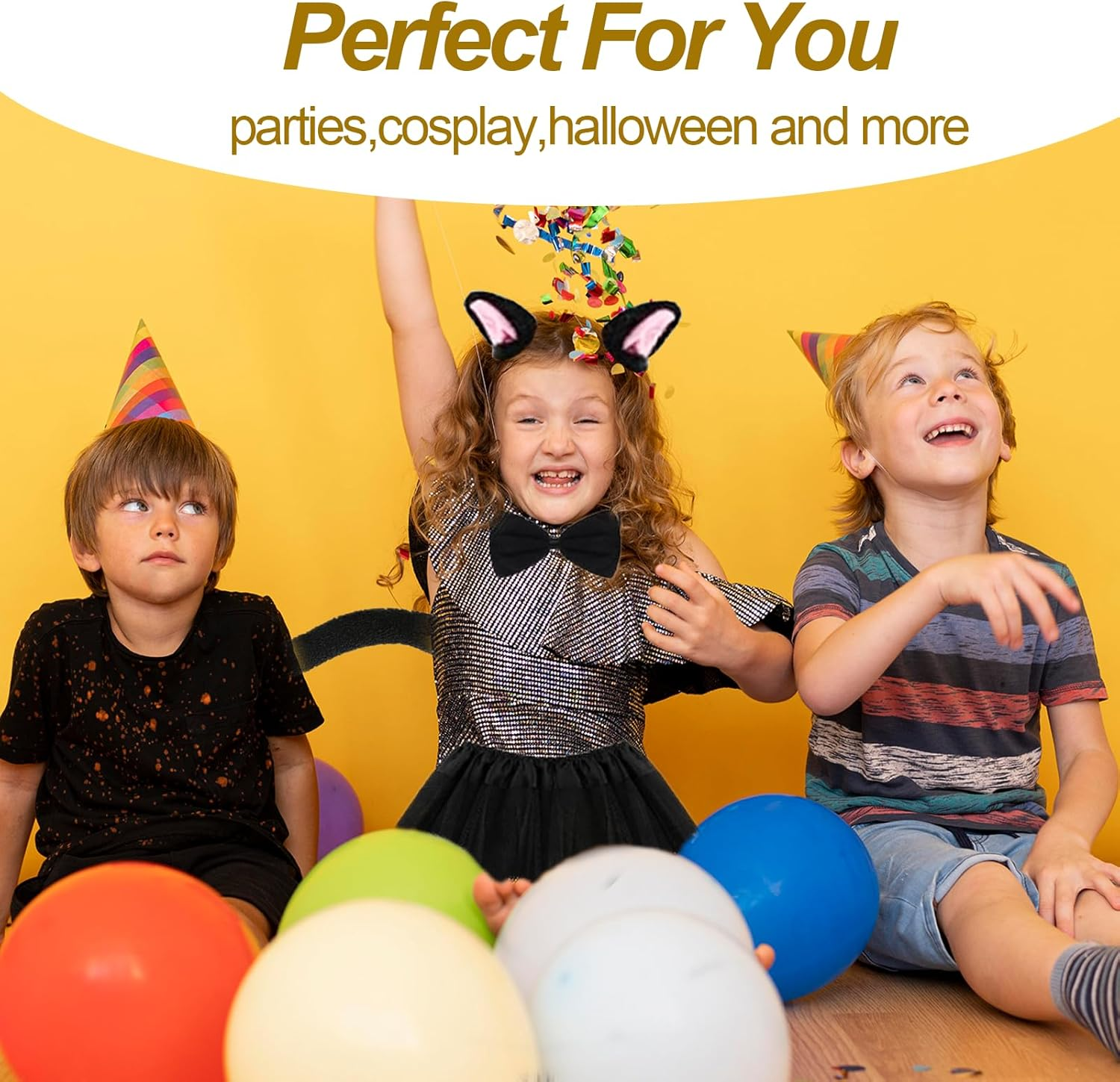 Black Cat Costume Set with Cat Ears Headband Tail Bow Ballet Skirt for Halloween Dress Up