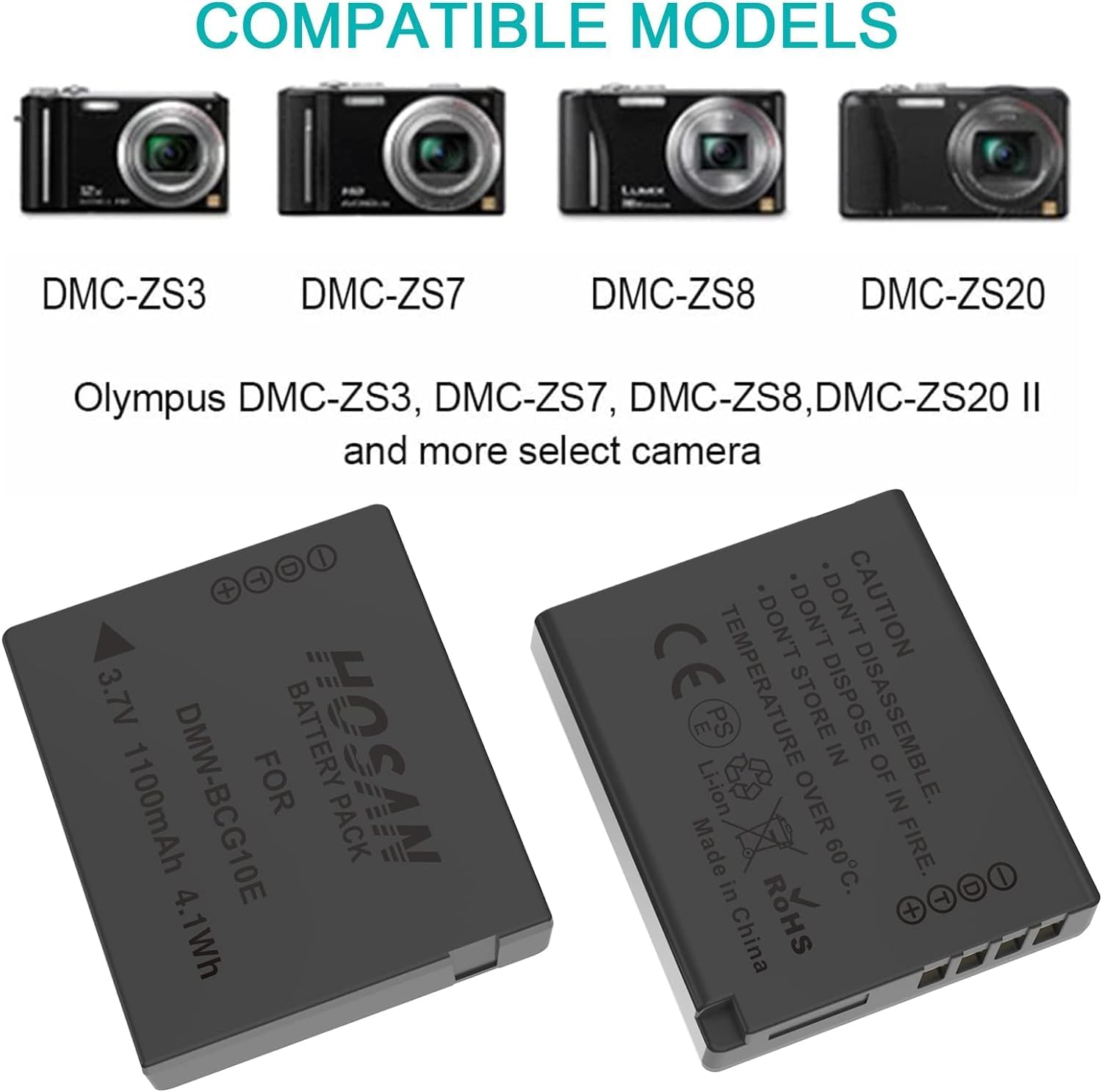 HTYCSCZ DMW-BCG10 Replacement Battery (2-Pack) and Portable USB Charger Kit for Panasonic Lumix DMC-ZS1, ZS3, ZS5, ZS6, ZS7, ZS8, ZS10, ZS15, ZS19, ZS20, DMC-TZ7 image number 4