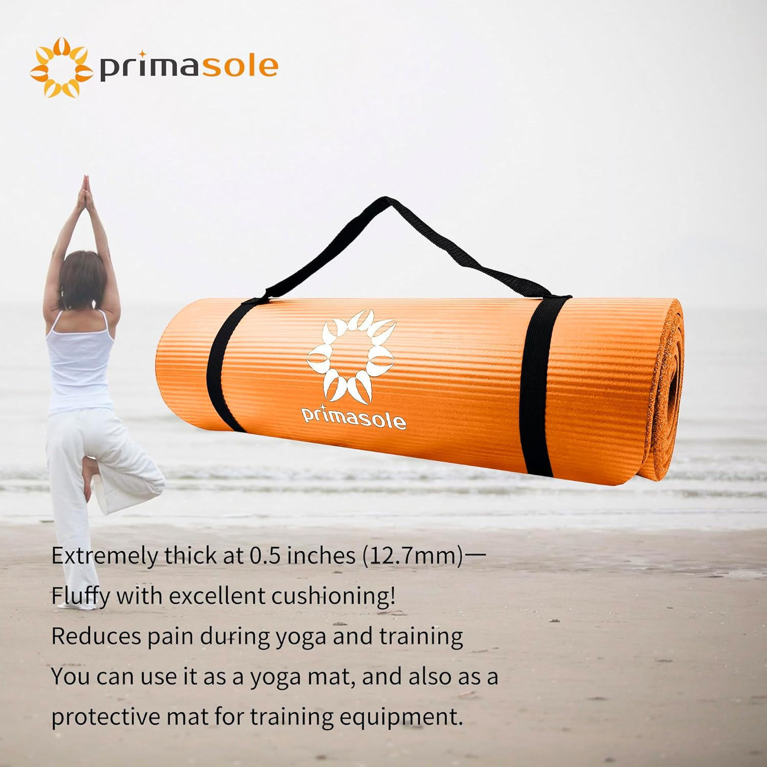 Primasole 1/2 Thick Exercise Mat with Carry Strap & Case Mat for Yoga Pilates Fitness at Home and Gym 72" L X 24" W image number 1