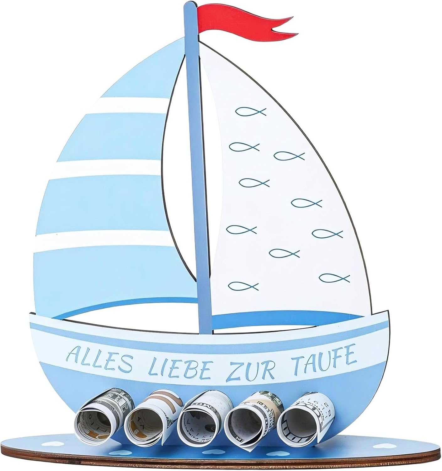 Christening Gifts Boys, Wooden Boat Christening Gift, 19 X 16 Cm Money Gift with Base, Gift Godchild for Christening, Love for Christening, Birth Christening, Money Gift Packaging for Girls and Boys
