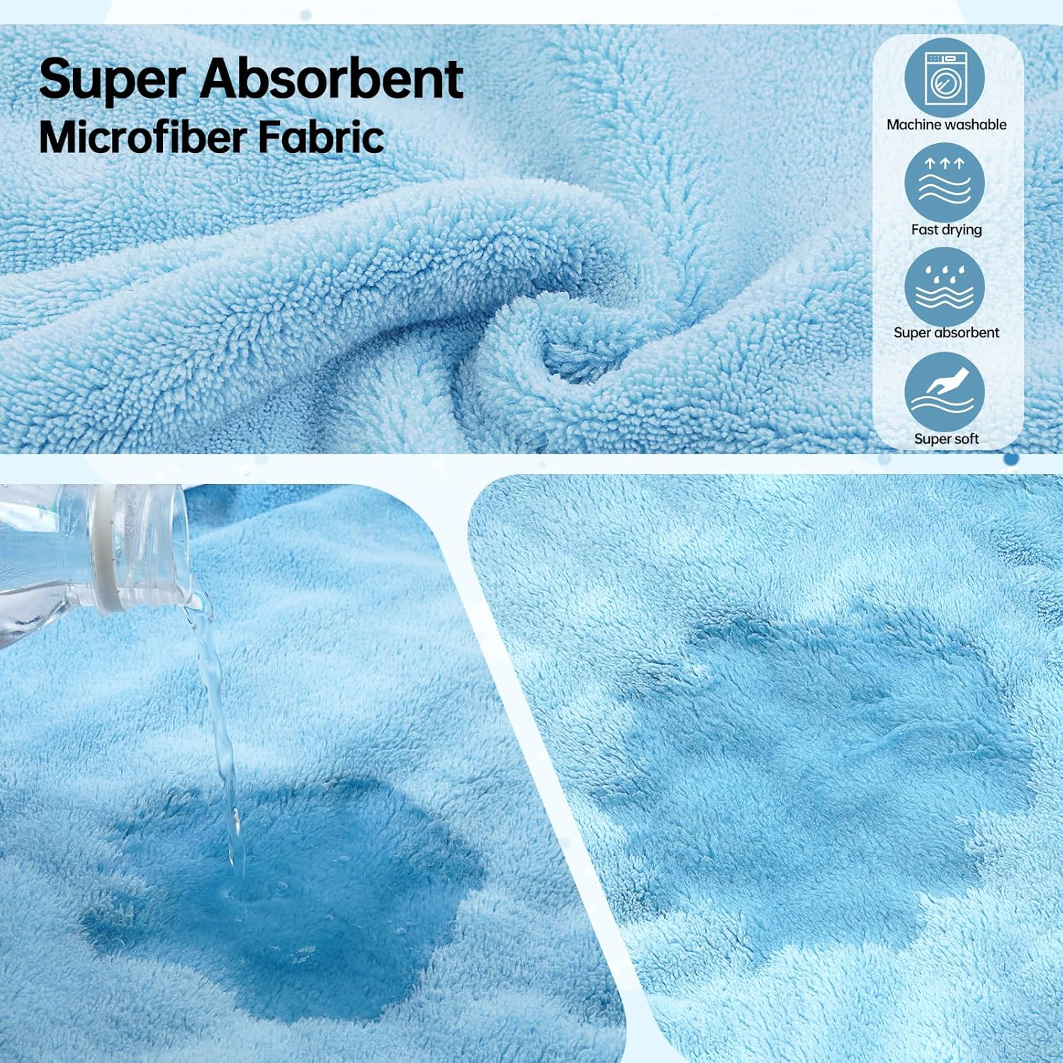 Dog Drying Towel, Dog Bathrobe Towel Microfiber Water Absorbent Adjustable Pet Shower Towel for Small Medium and Large Dogs(Blue, L)