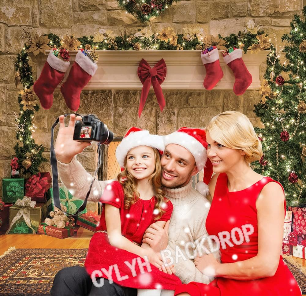 CYLYH 10X10Ft Christmas Backdrops Christmas Fireplace Theme Backdrop Tree Sock Decorations for Xmas Party Supplies Photo Background Pictures Banner image number 3