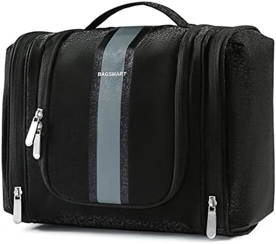 BAGSMART Toiletry Bag for Women, Travel Toiletry Organizer with Hanging Hook, Water-Resistant Cosmetic Makeup Bag Travel Organizer for Shampoo, Full Sized Container, Toiletries, Black, Medium, image number 2