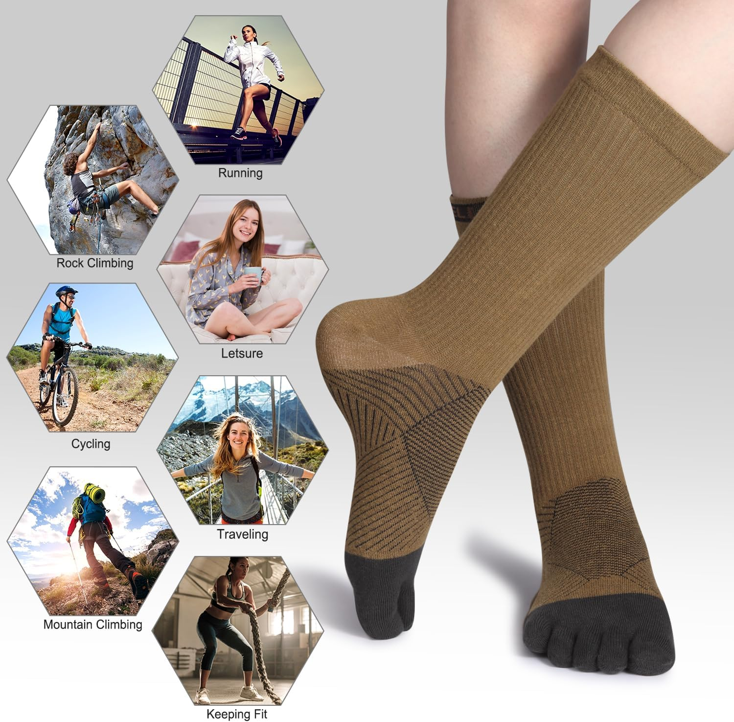 VWELL Toe Socks Cotton Athletic Running Five Finger Socks 3 Pairs,Size 7-11 image number 6