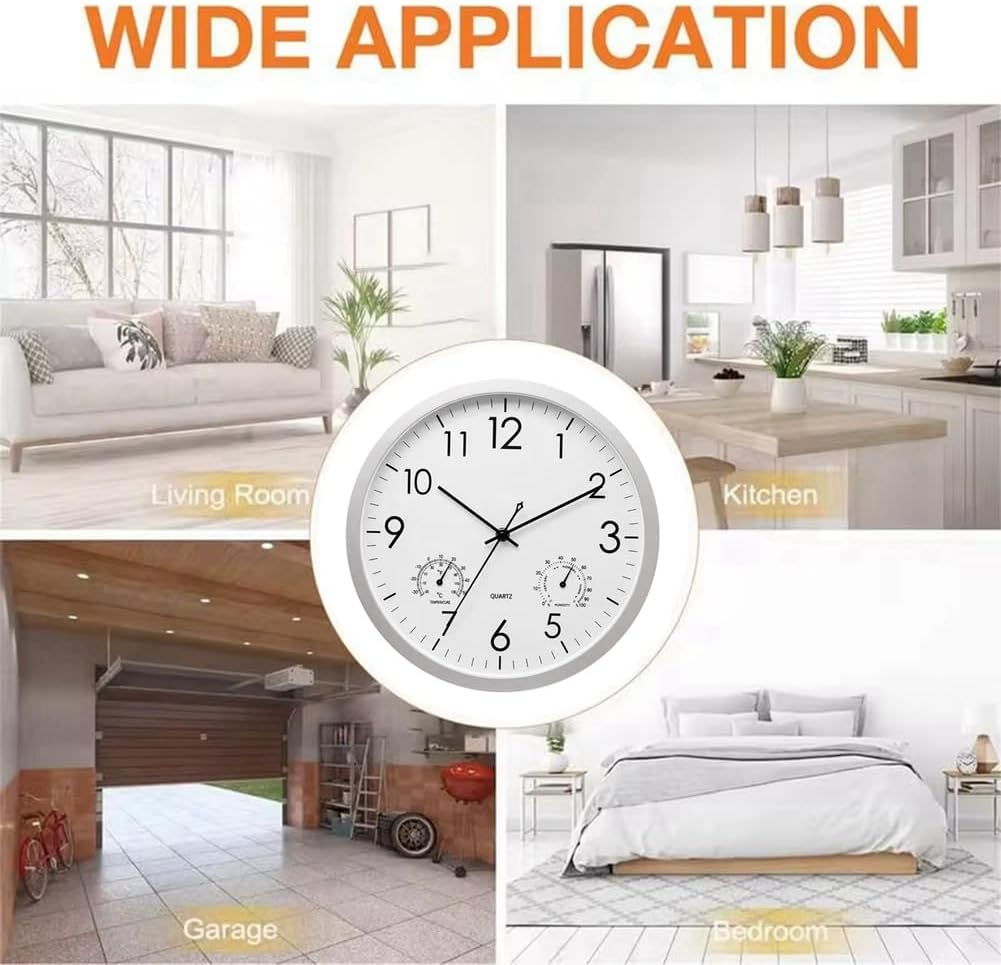 Veumoie Decorative round Outdoor Clock with Thermometer and Hygrometer Large Wall Clock Elegant Retro Silent Clock image number 1