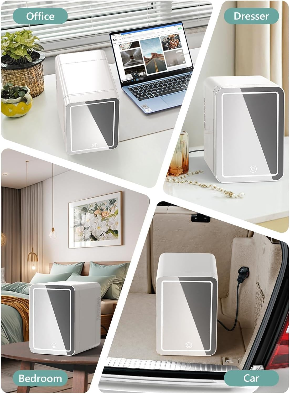 Skincare Fridge, Mini Fridge with Dimmable LED Mirror (4 Liter/6 Can), Cooler and Warmer, for Skincare and Food, Mini Fridge for Bedroom, Office and Car image number 1