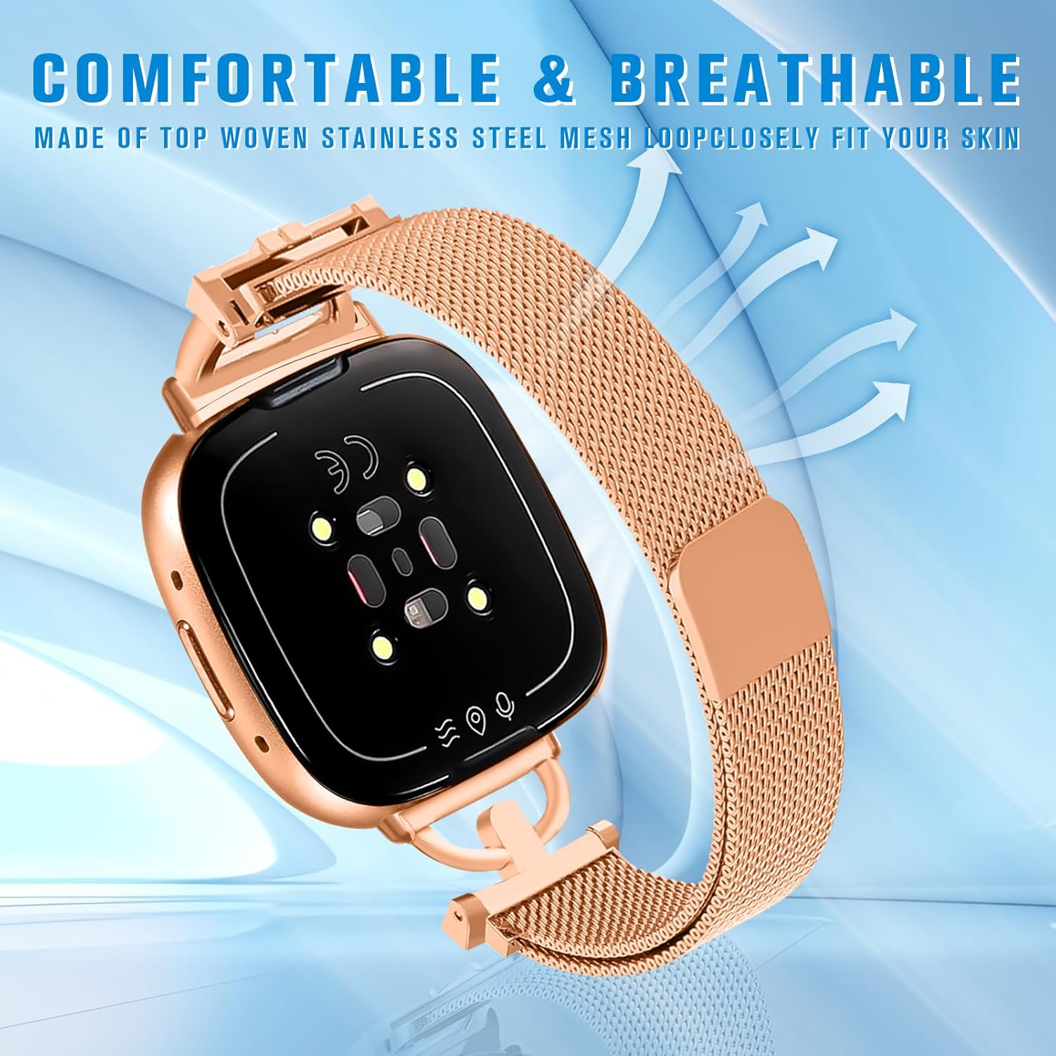 HAYONLIY Metal Bands Compatible with Fitbit Versa 3/Fitbit Versa 4/Fitbit Sense 2/Fitbit Sense,Mesh Stainless Steel Sport Strap,Magnetic Adjustable Wristband for Women Men image number 2