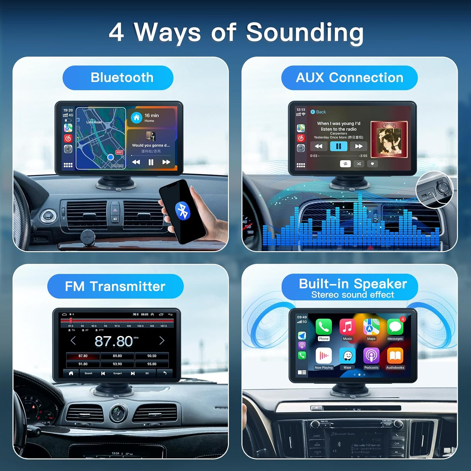 Carabc 7" Wireless Carplay & Wireless Android Auto Touch Screen Car Radio - Portable Dash Mount Adapter with GPS Navigation, Mirror Link FM Voice Control (7Inch-2) image number 1