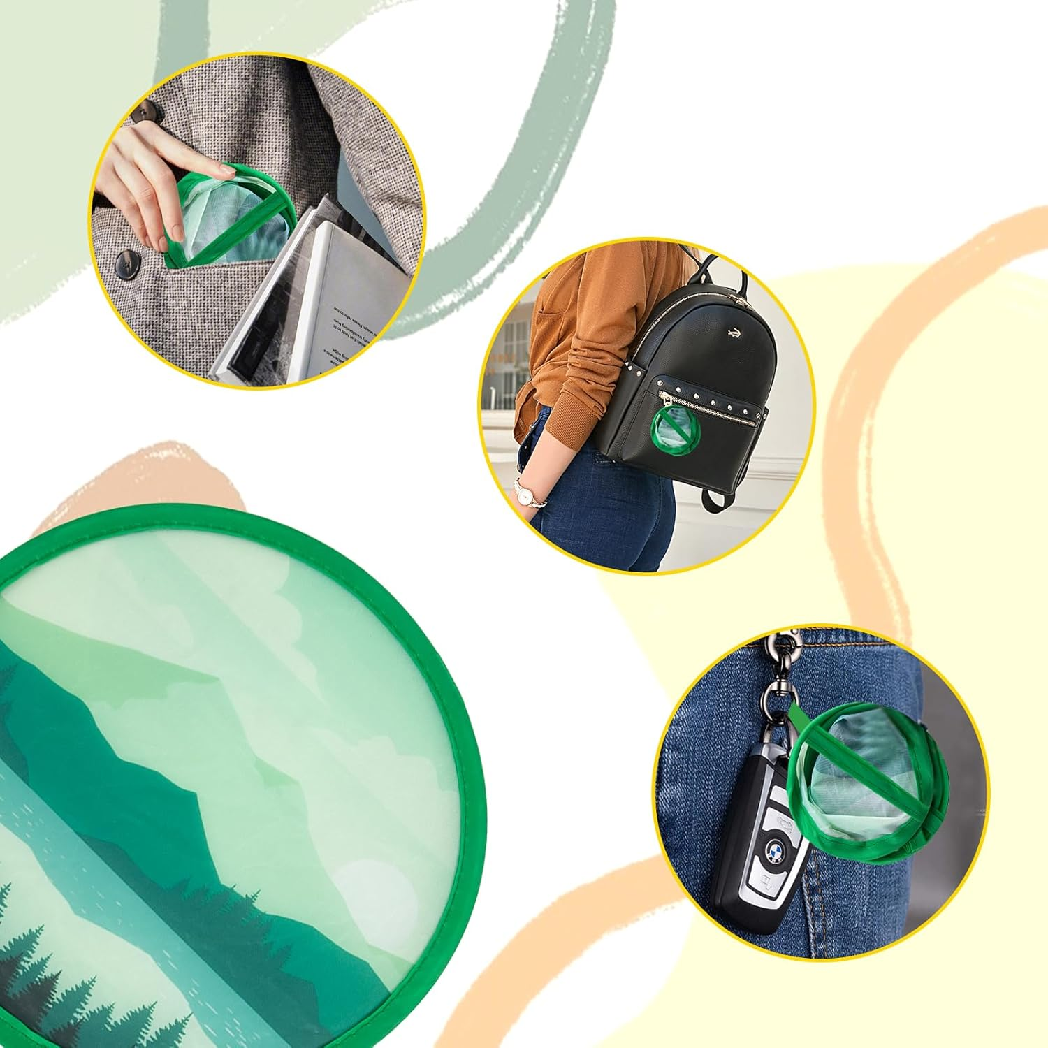 4 Pcs round Foldable Hand Fan Landscape Japanese Foldable Fan Style Handheld Foldable Compact Cooling Fans,Round Folding Fan for Outdoor Games,Xmas Decoration,Festival,Party Favors,Travel,Events image number 3