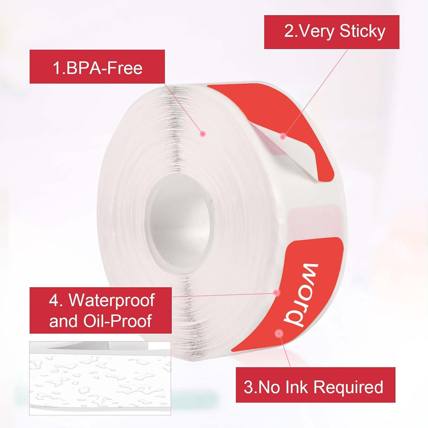 3 Rolls Label Maker Tape for Phomemo D30, Label Printer Paper Stickers Waterproof Thermal Self-Adhesive Label Thermal Paper for Label Maker Machine for Home Office School (Red, 12Mm X 22Mm) - Orange image number 5