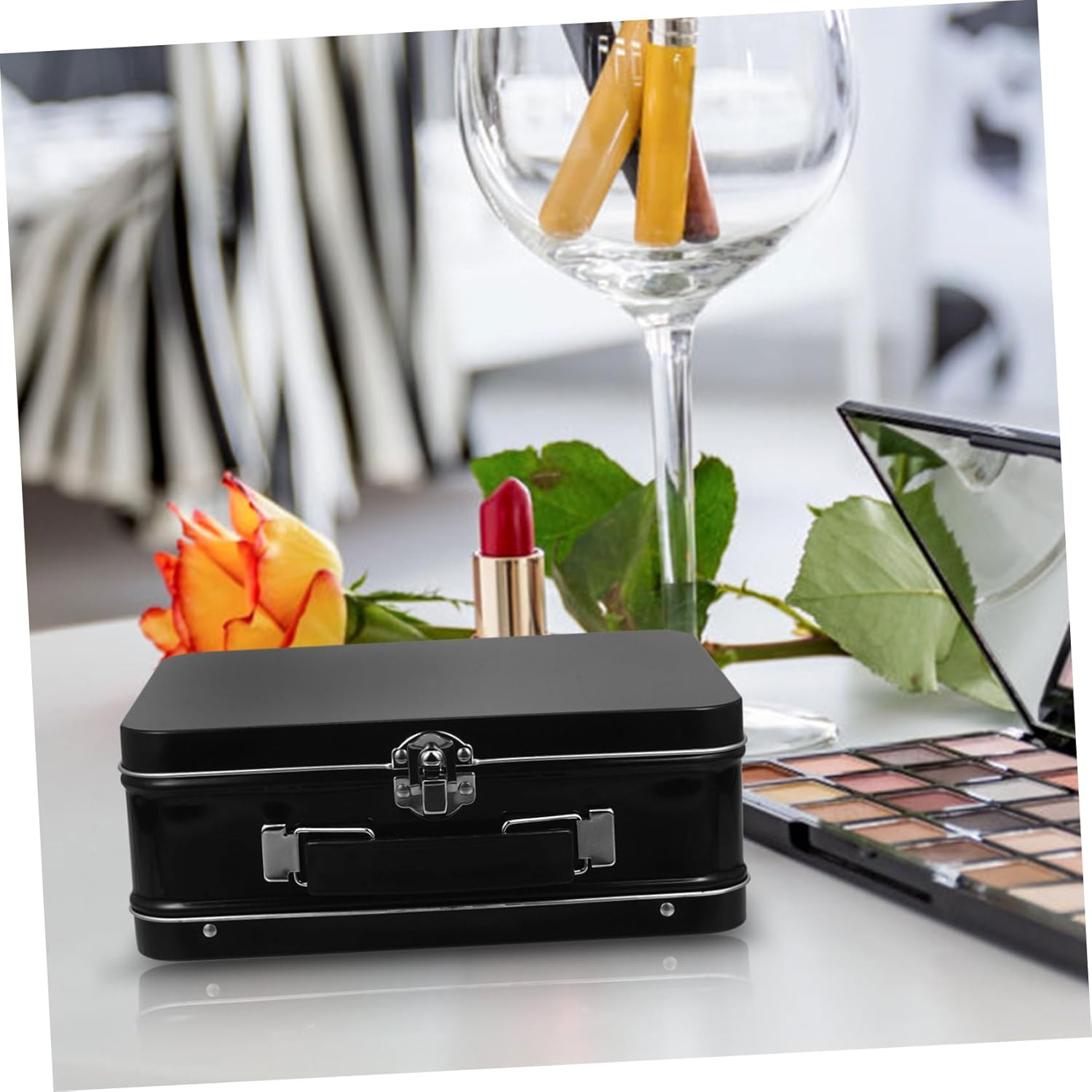 SOLUSTRE Tin Box Handle for Desktop Organizer Tin Carry Box Material Jewelry for Coin Storage and Souvenirs Organizer image number 2