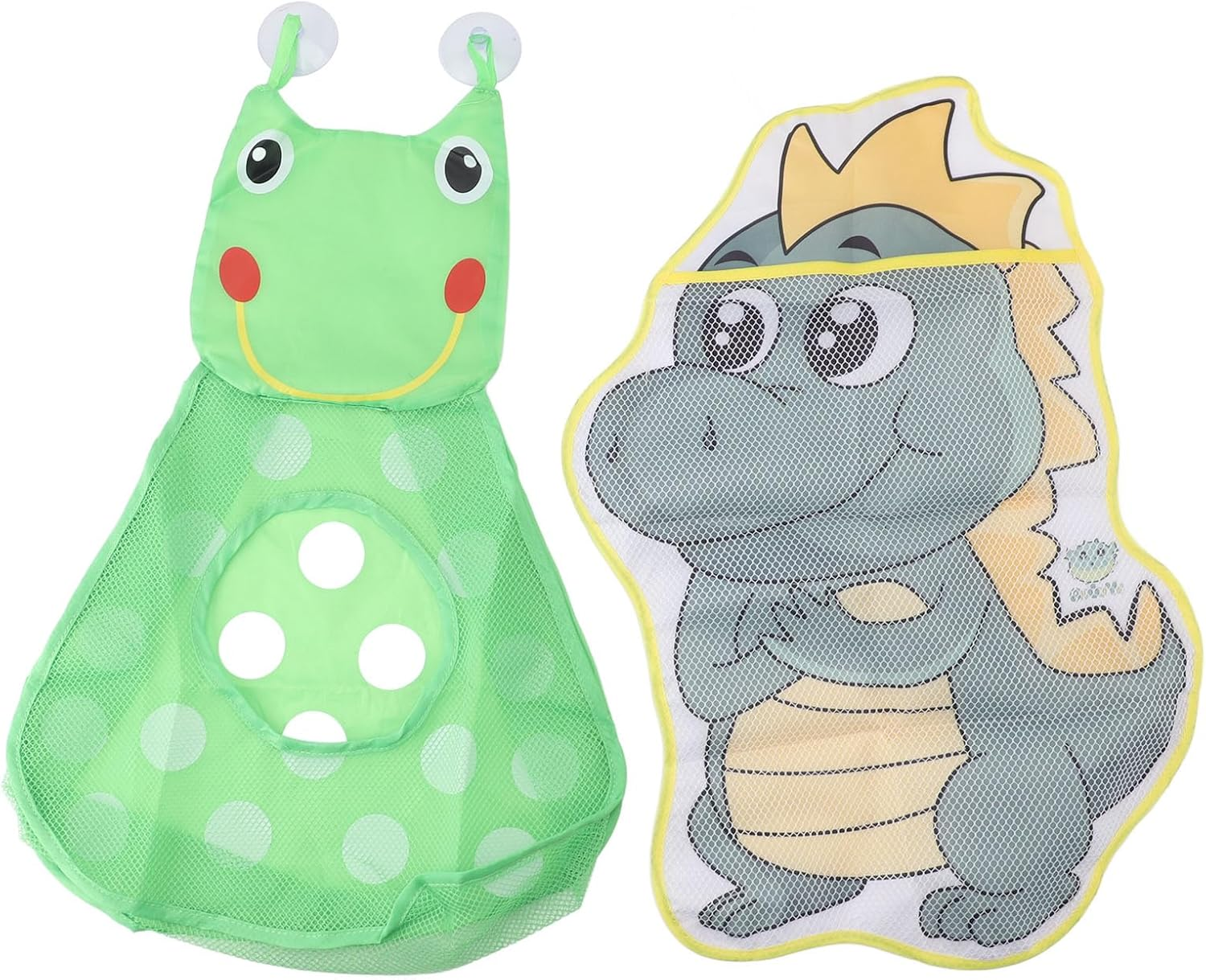 2Pcs Mesh Bath Toy Bag Cute Bathtub Toy Holder, Bath Toy Storage Net Bag, Shower Toy Holder, Mesh Bag for Bath Toys, Kids Bath Toy Net Organizer Dinosaur & Frog Pattern image number 1