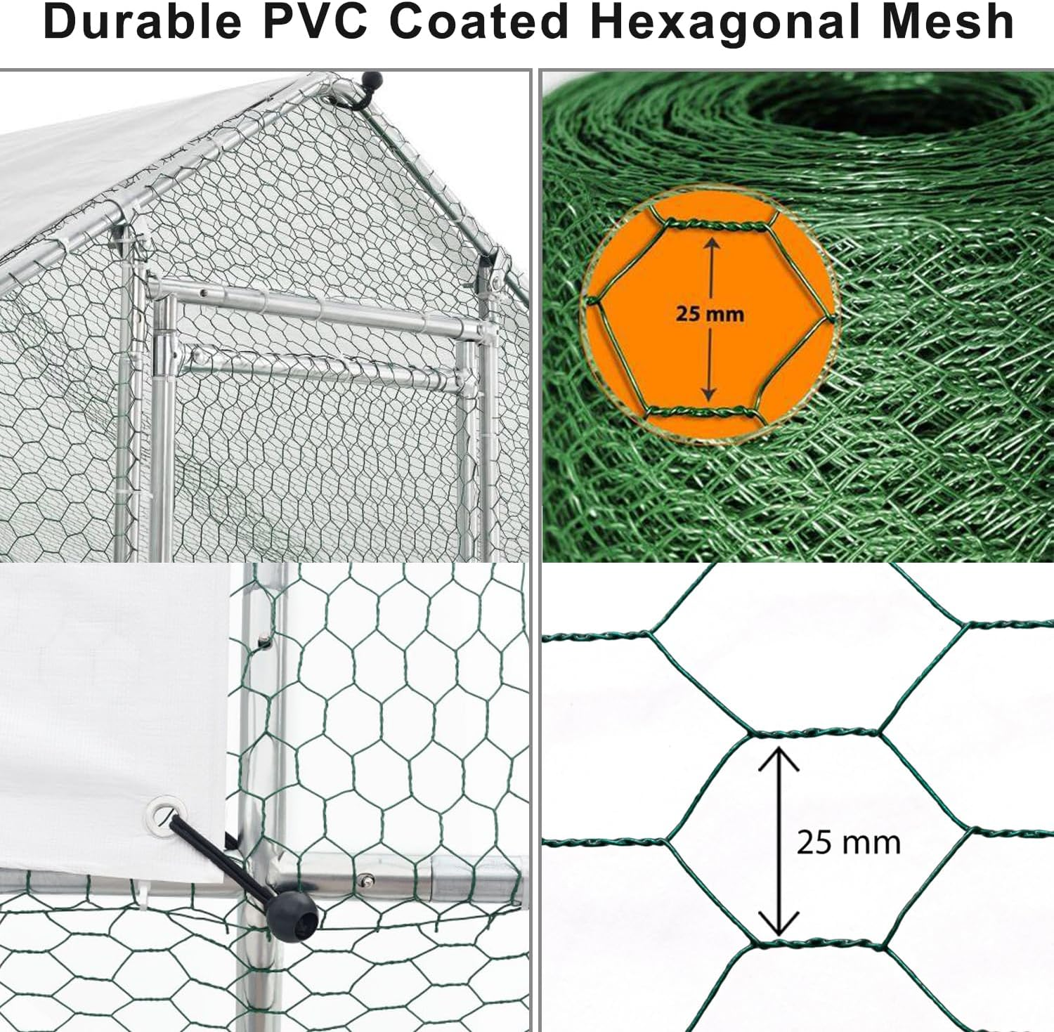 Large Spire-Shaped Chicken Coop, Galvanized Metal Hen House with Waterproof Sun-Protective Cover, Walk-In Chicken Run Pen for Backyard Farm, Poultry Cage for Chicken, Rabbits, Ducks, 400X300X200Cm