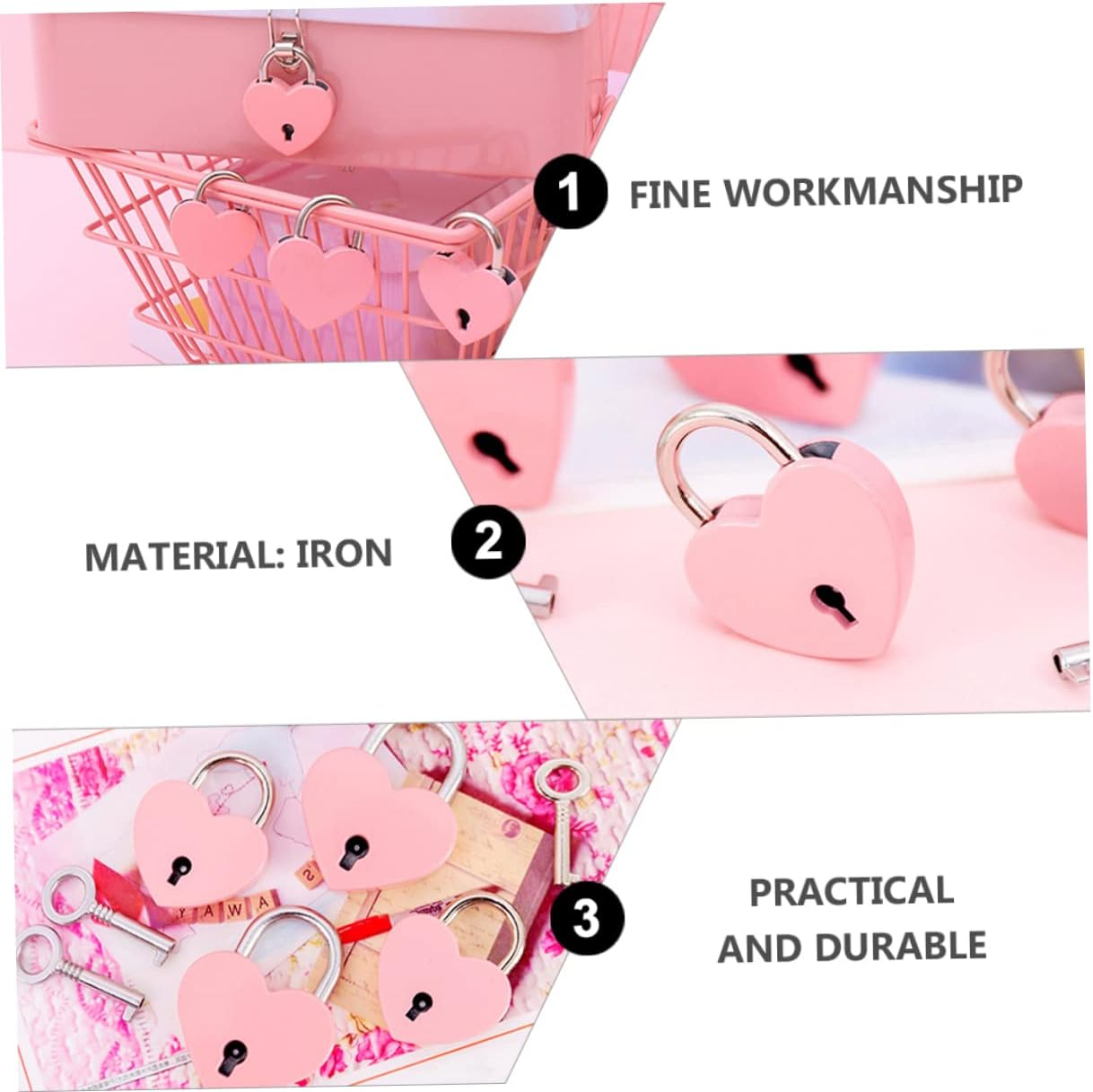 EXHUMKY 2Pcs Security Padlock for Travel and Home Small Locks Heart Shape Mini Diary Locks for Dorm and Door image number 2