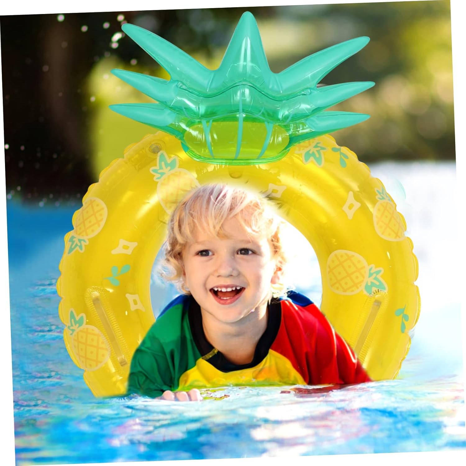 WOONEKY Pineapple Swimming Ring Inflatable Pool Swim Toy Kids Swim Ring Portable Swim Float Swim Accessory Swimming Supply Kids Float Ring Inflatable Swimming Ring Kid Toy Child Summer PVC image number 4