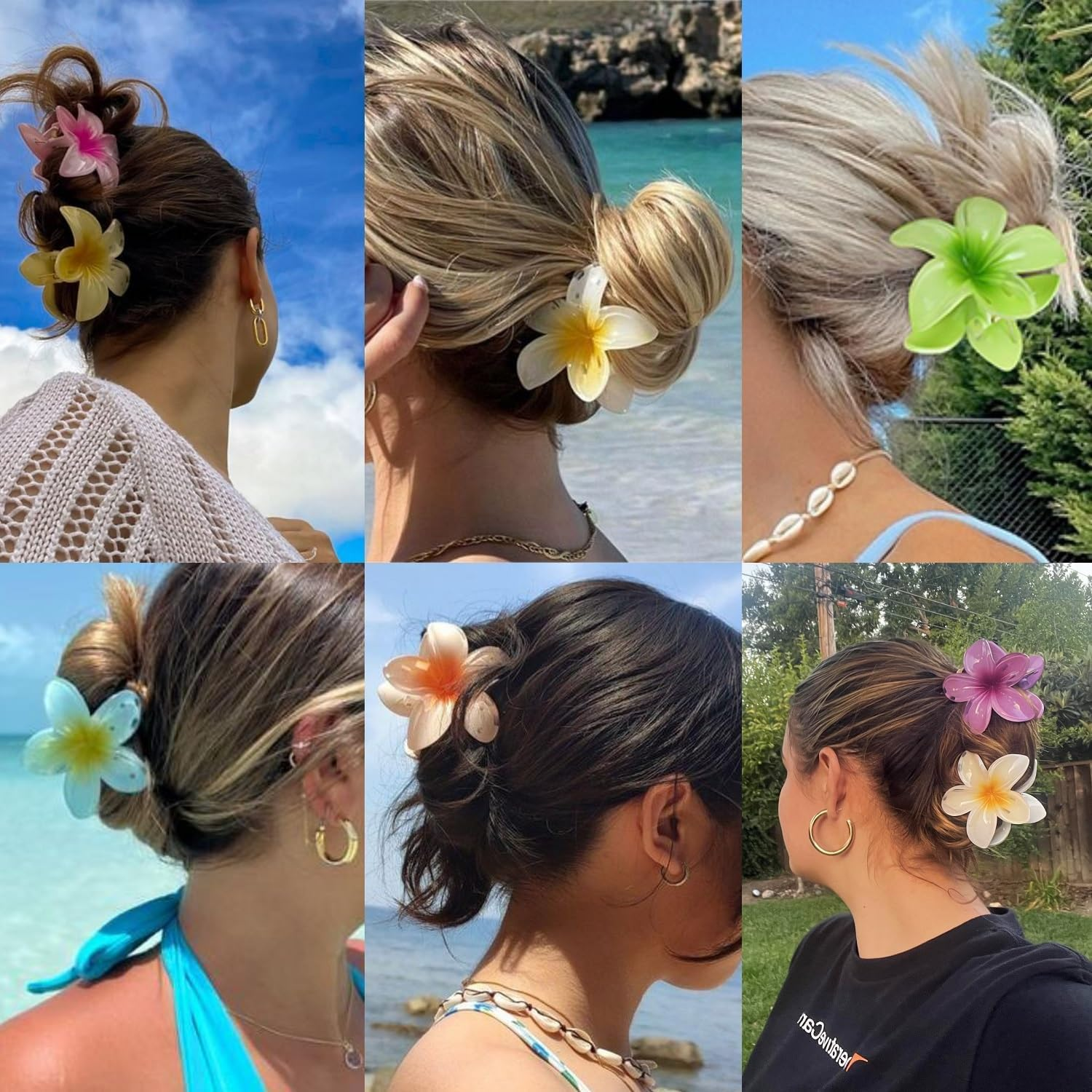 Hawaiian Plumeria Hair Accessories - 12 Pack Large Claw Clips for Thick and Thin Hair, Tropical Beach Hair Clips for Women and Girls (12) image number 3