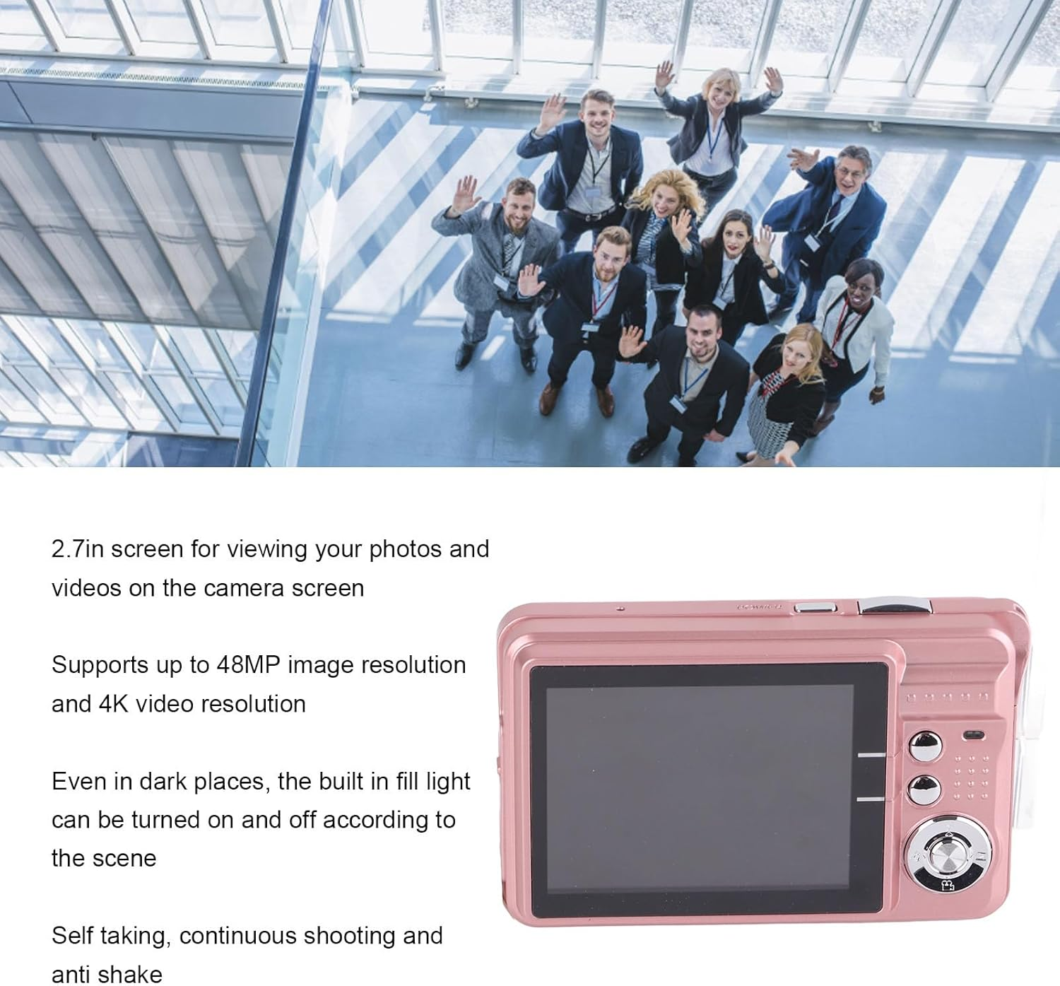 4K Digital Camera, 48MP Mini Children Video Camera, 2.7In LCD Display, 8X Zoom anti Shake Vlogging Camera for Photography Continuous - Silver image number 2