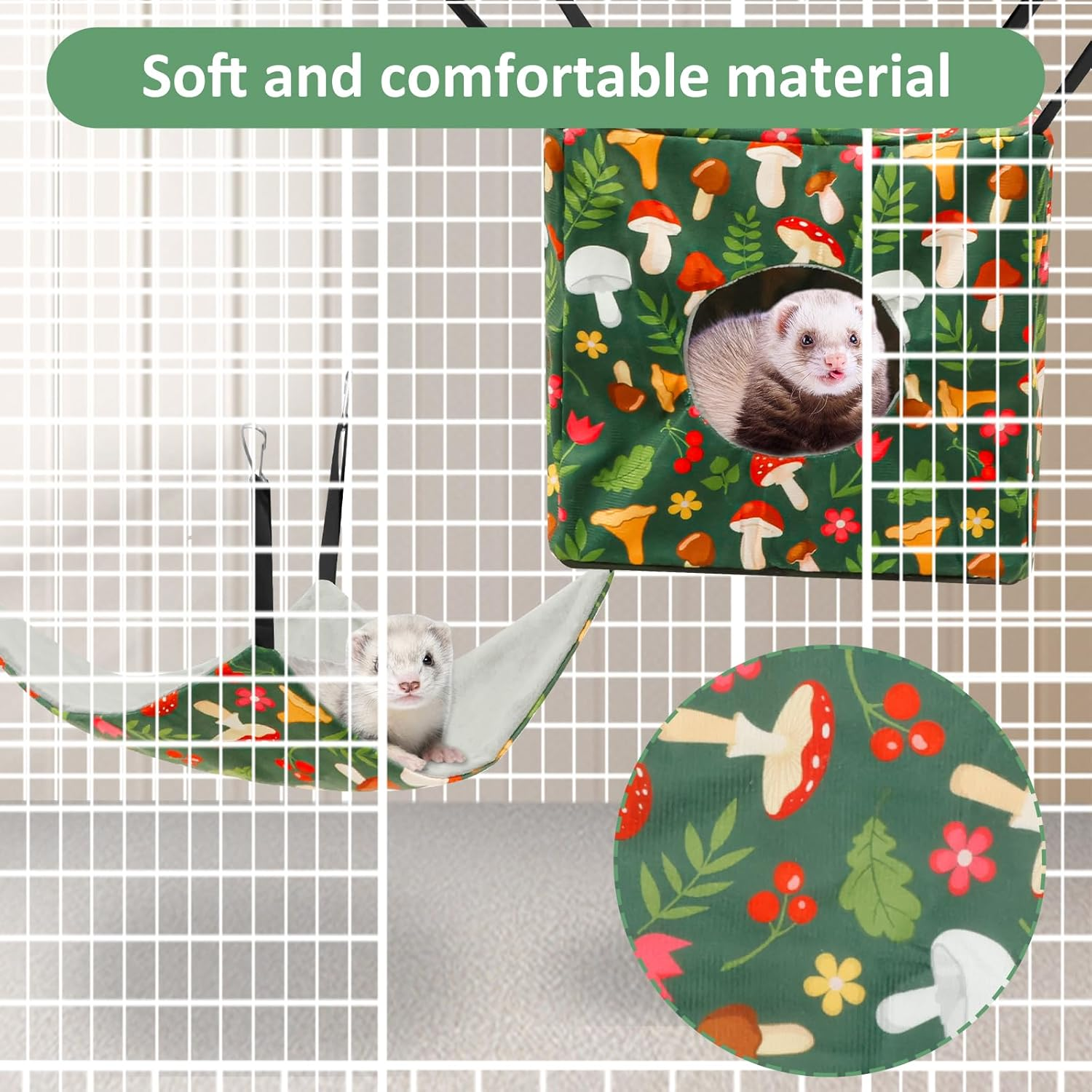 Pack of 4 Hamster Hammocks House, Hanging Swing Small Animals Bed Linen, Washable Rat Cage Accessories, Soft Plush Guinea Pig Bed Toy for Ferrets Rats Guinea Pigs Parrot (Green) image number 3