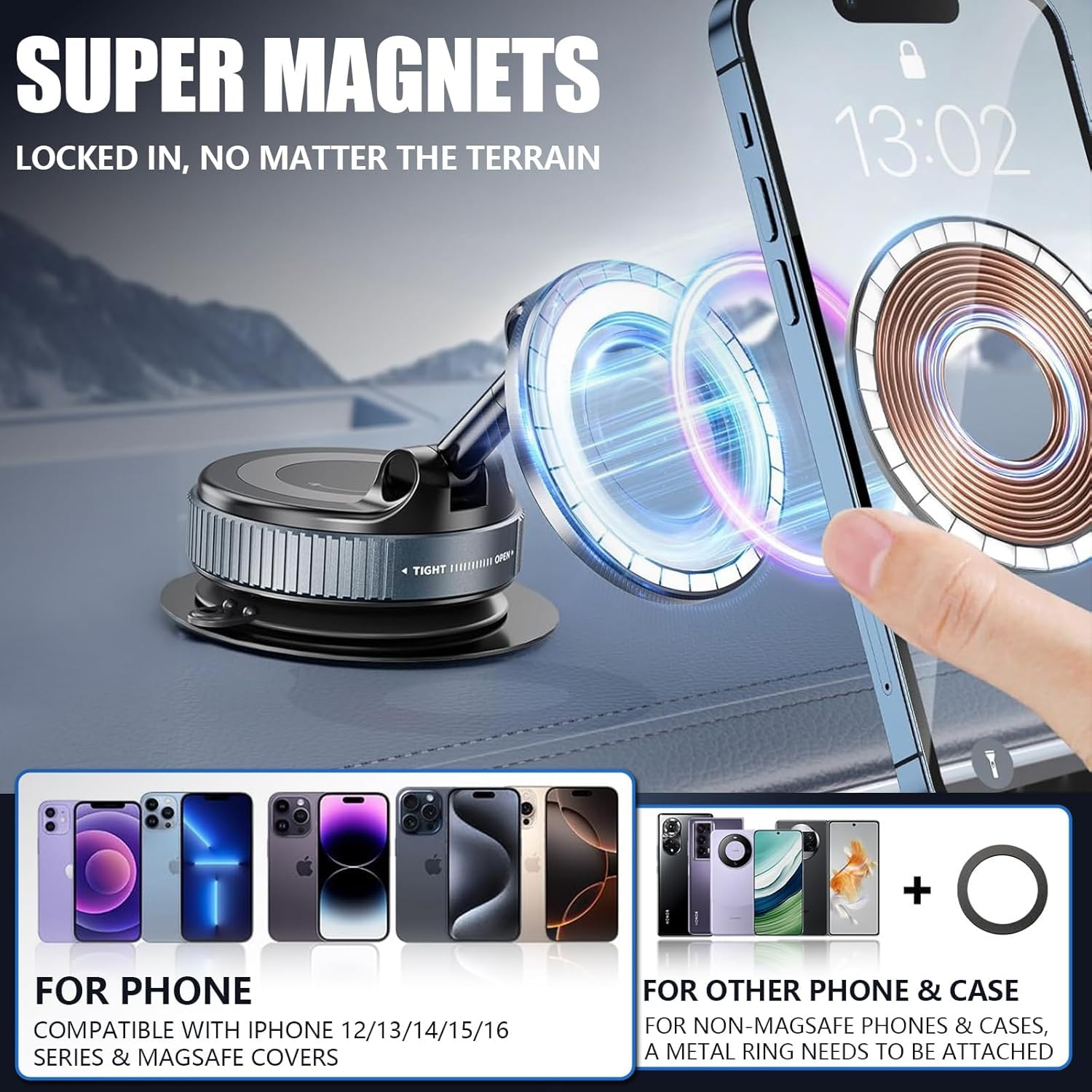 Car Phone Holder,360&deg; Magnetic Car Phone Holder Mount - Super Strong Vacuum Suction, Foldable & Adjustable for Most Mobile Phones, Dashboard/Windshield/Gym Use (Color：Black) image number 5