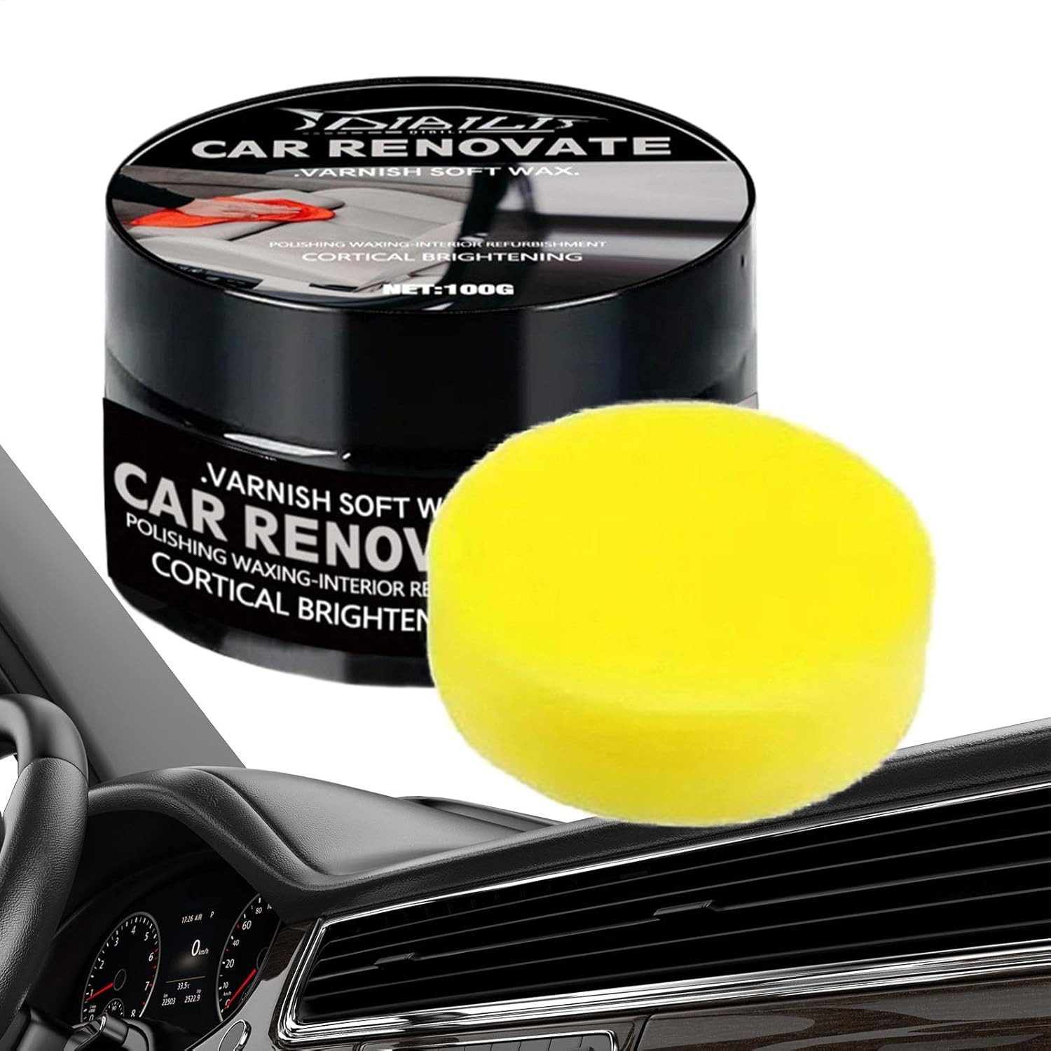 Qkbuza Car Interior Polish Kit | Multipurpose Dashboard Polish Wax - Mild Coating Product, Portable Polishing Wax with Sponge for Car Seat image number 6