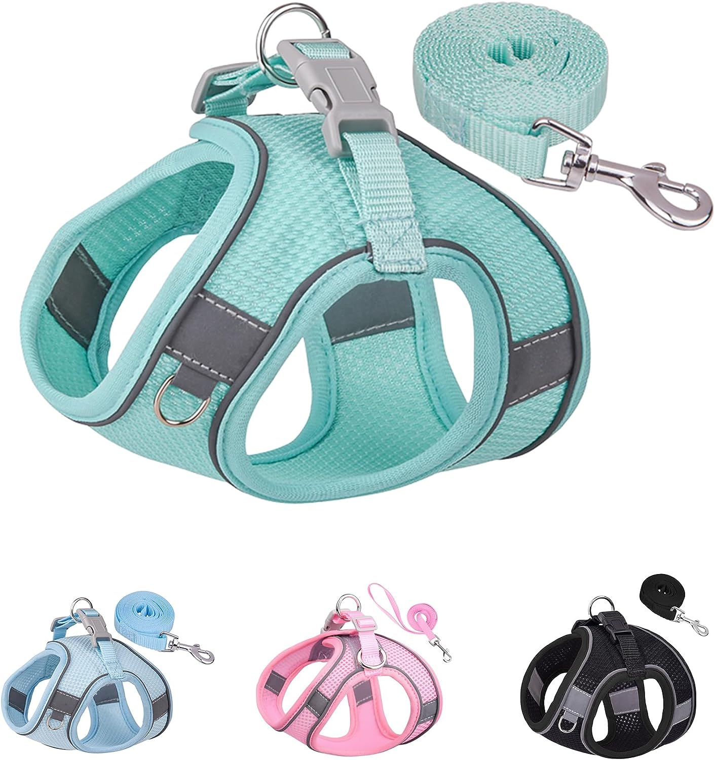 SOLMOONY Dog Harness for Small Medium Dogs No Pull, Puppy Harness and Leash Set, Step-In, Mesh, Reflective, Pink, S
