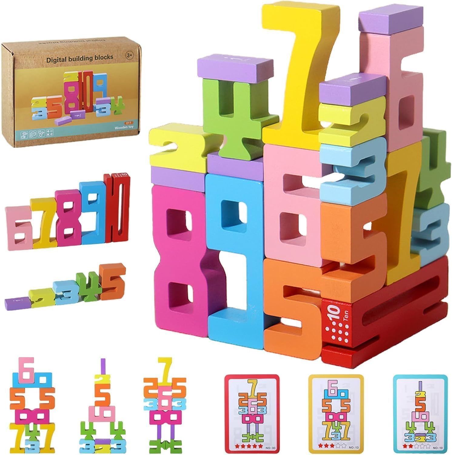 Number Wooden Building Blocks Set 3D Digital Puzzle Baby Blocks Toys for Boys & Girls Montessori Stacking Toy Number Puzzle Blocks image number 5