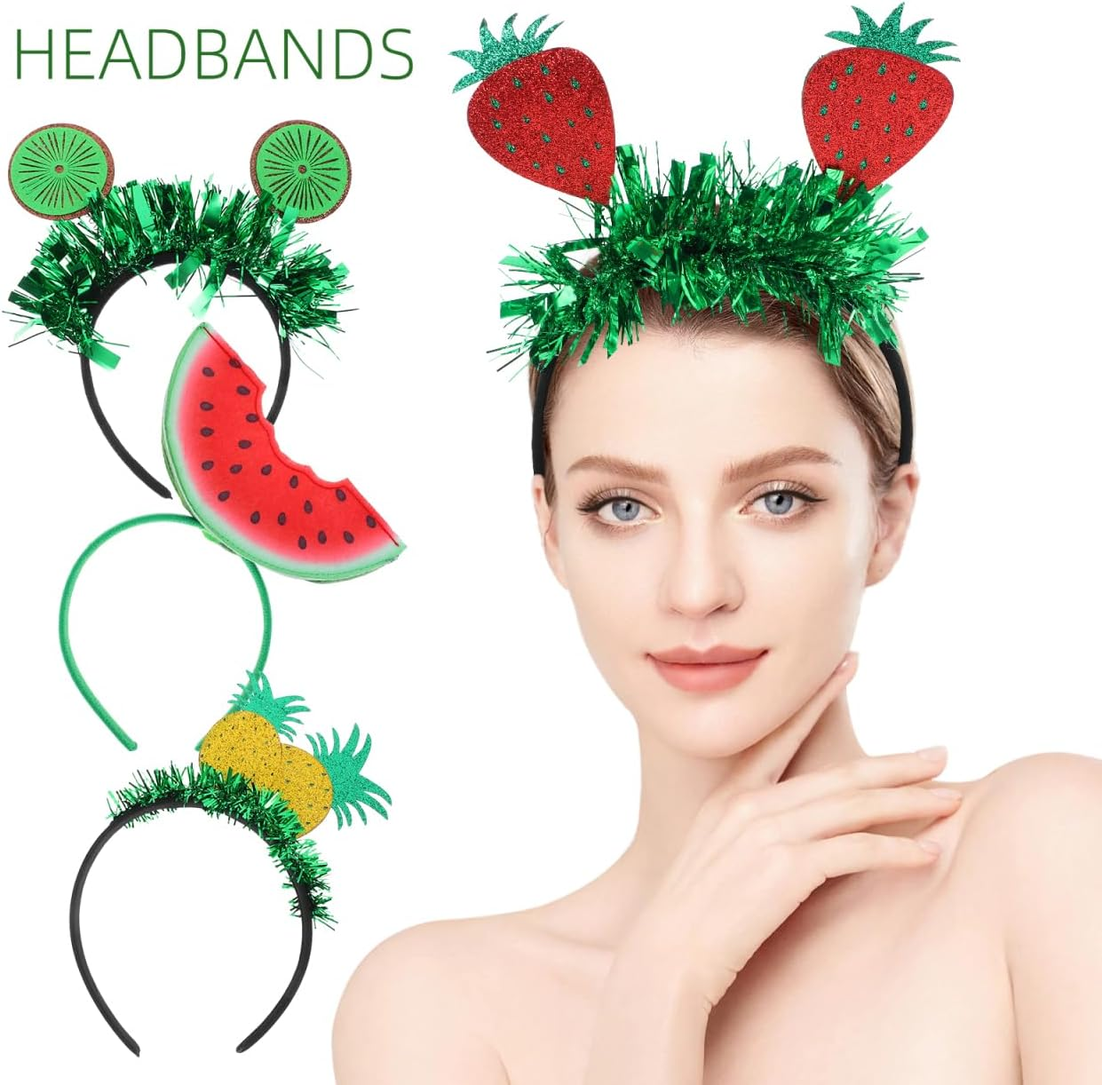 WOFASHPURET Pack of 4 Fruit Headbands Hawaiian Party Headband Glitter Fruit Hair Funny Fruit Headpiece for Christmas Holiday Wedding Birthday Party image number 2