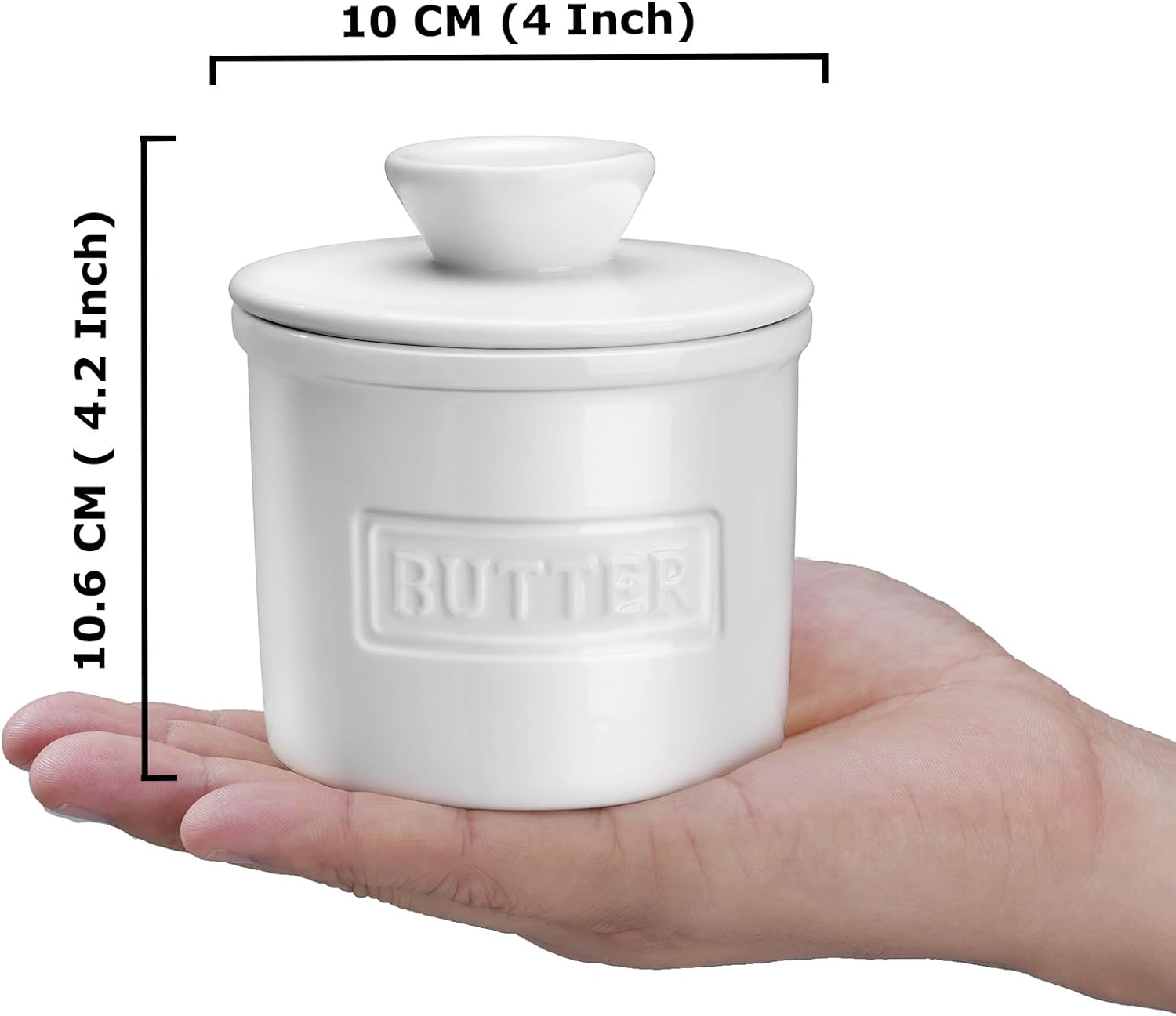 JSHKY Butter Crock with Spreader, Porcelain French Butter Keeper for Countertop, Butter Container for Soft Butter, Gift for Mother&rsquo;S Day, Thanksgiving Day and Christmas, AU, Color-White. image number 1