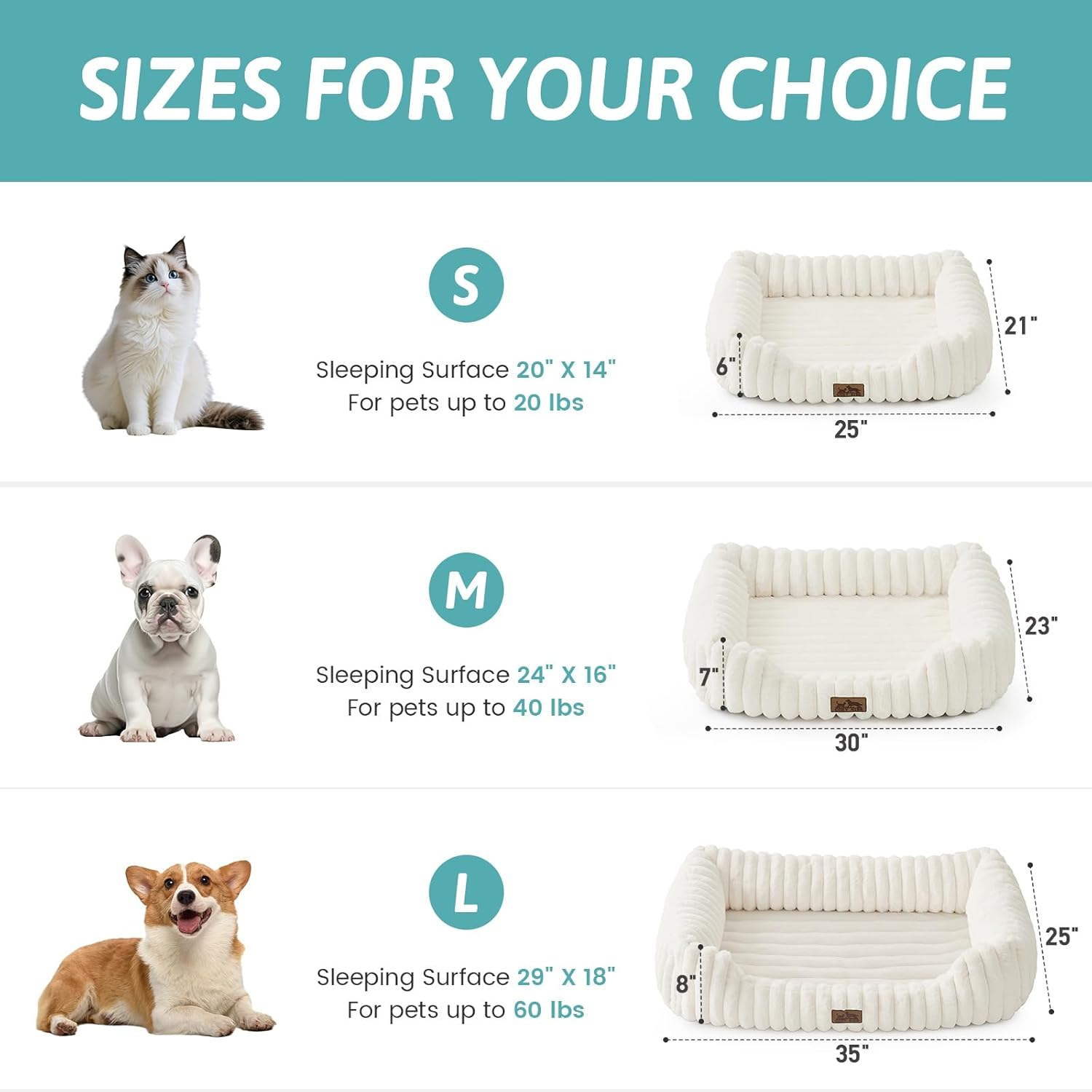 Orthopedic Dog Bed for Small Dogs & Cats - Washable Rectangle Pet Bed with Anti-Slip Bottom, Soft Calming Cat & Puppy Bed for Indoor Pets (64X53X15 Cm, Cream) image number 6