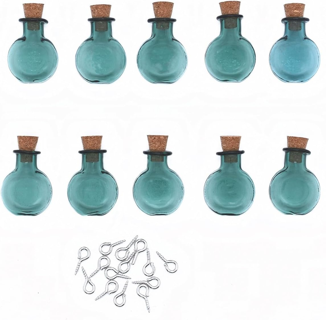 10 Pieces Vibrant Colored Tiny Flat Oval Spell Jars &ndash; Glass Mini Potion Wishing Bottles with Cork Stoppers for Wedding, Party, and DIY Crafts Supplies (Blackish Green)