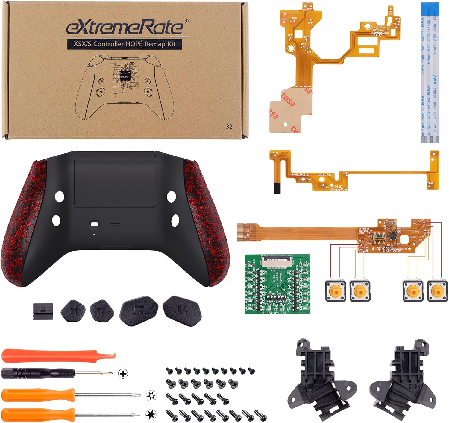 Extremerate Textured Red Hope Programable Remap Kit for Xbox Series X/S Controller, Upgrade Boards & Redesigned Back Shell & Side Rails & Back Buttons for Xbox Core Controller image number 1