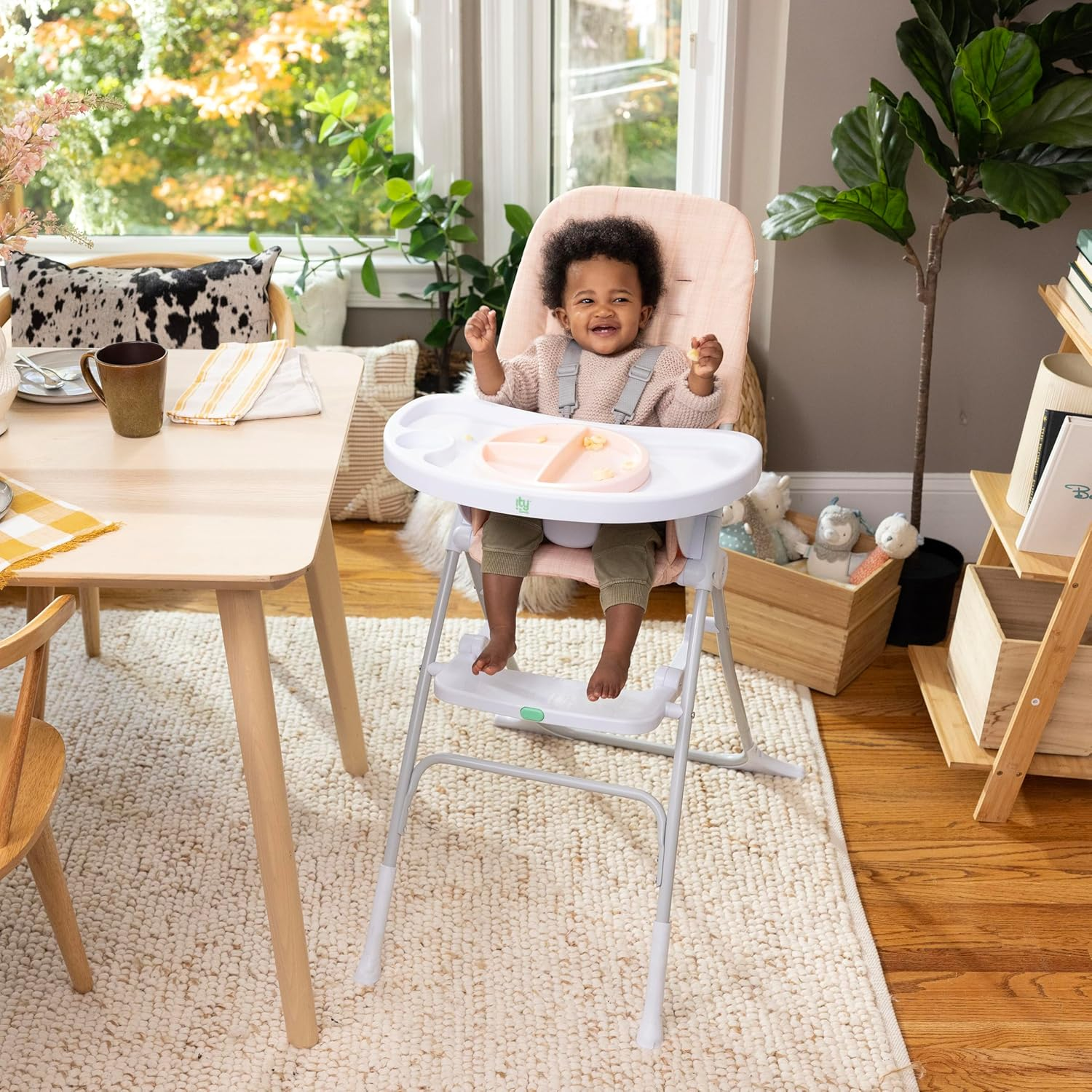 Ingenuity: Ity by Ingenuity Sun Valley Compact Folding High Chair, Food-Grade Safe Plate, Safety Harness, for Ages 6 Months and Up, Unisex - Pink image number 1