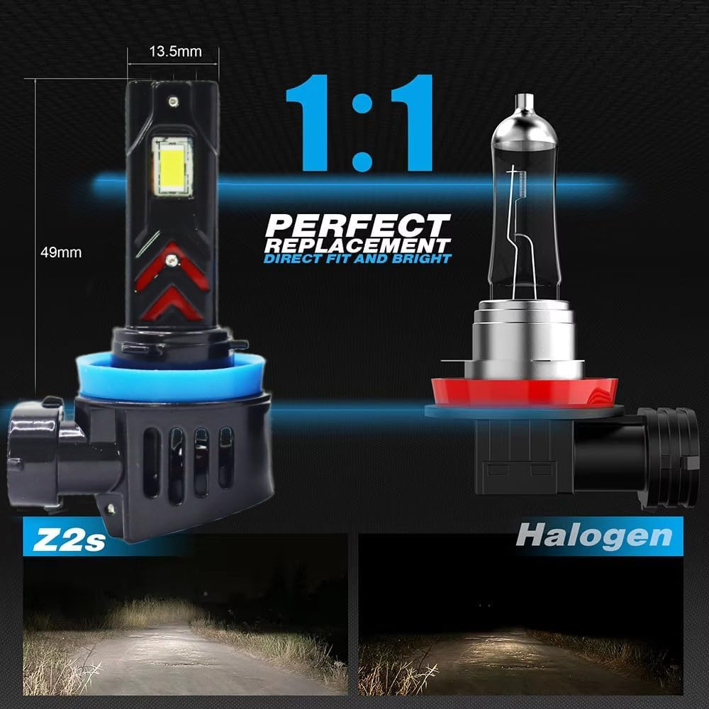 H11 H8 LED Bulb, 12000LM 6500K H11 H8 Bulb, 60W Low Beam Headligh Fog Light Bulbs, 1:1 Size Car Headlight Conversion Kit Cooling Fan 12000 RPM, IP68 Plug Play, Pack of 2 (H11 H8)