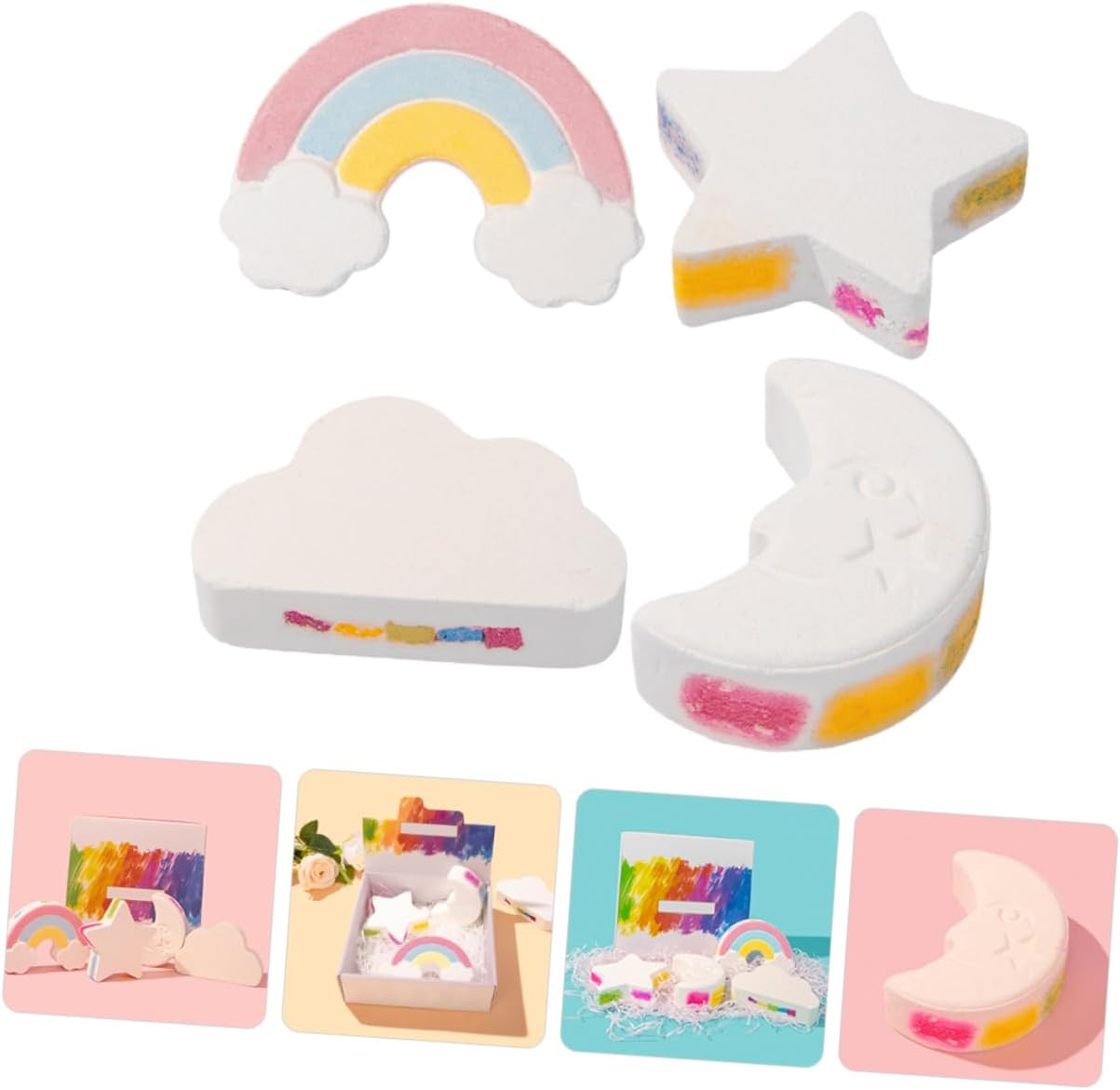 Healeved 4Pcs Rainbow Bath Salt Cute for Skin Care Exfoliating Moisturizing for Relaxing Foot Soaks for Friends and Loved image number 5