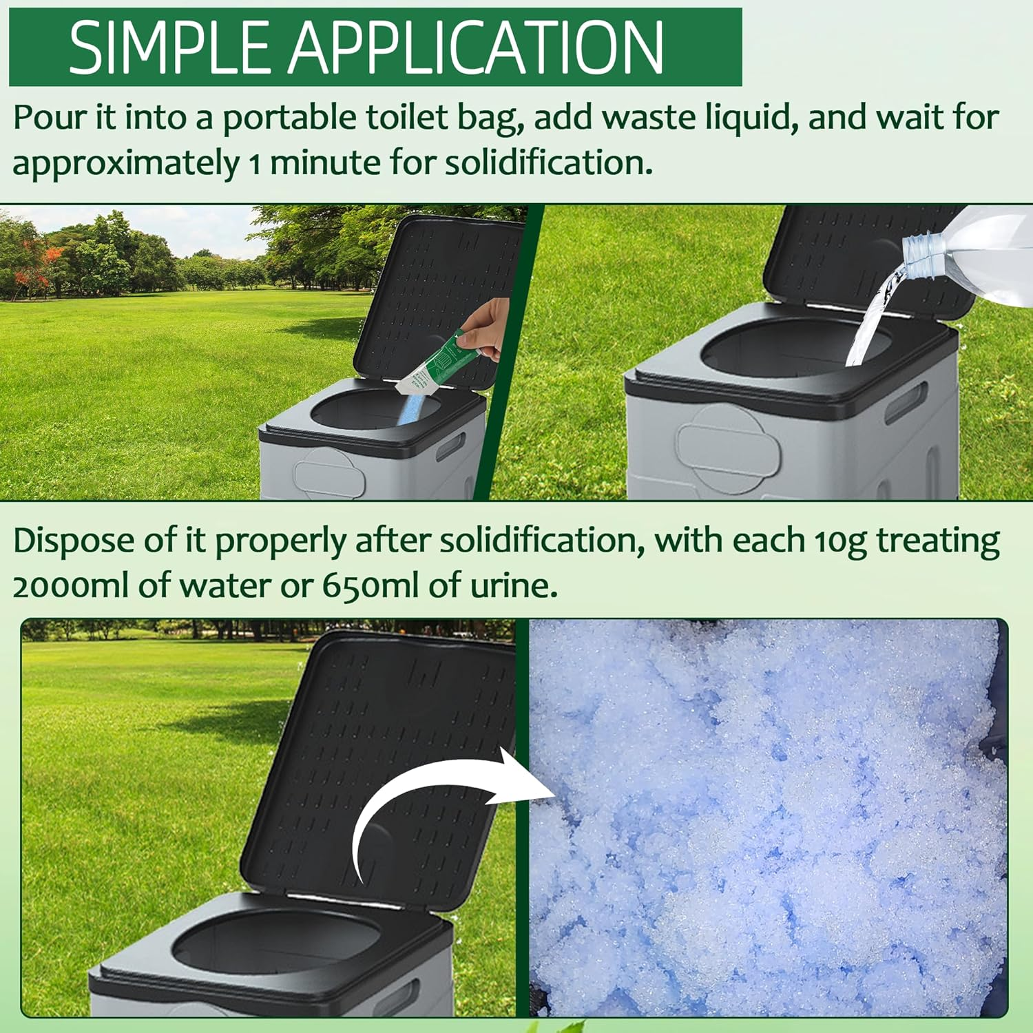 30Pcs Portable Toilet Absorbent Gel with 20Pcs 12 Gallon Camping Toilet Bags, Poo Urine Powder for Hiking Camping, Poo Gel for Portable Toilet, Camping Toilet Gel Poo Powder for Outdoor Use image number 6